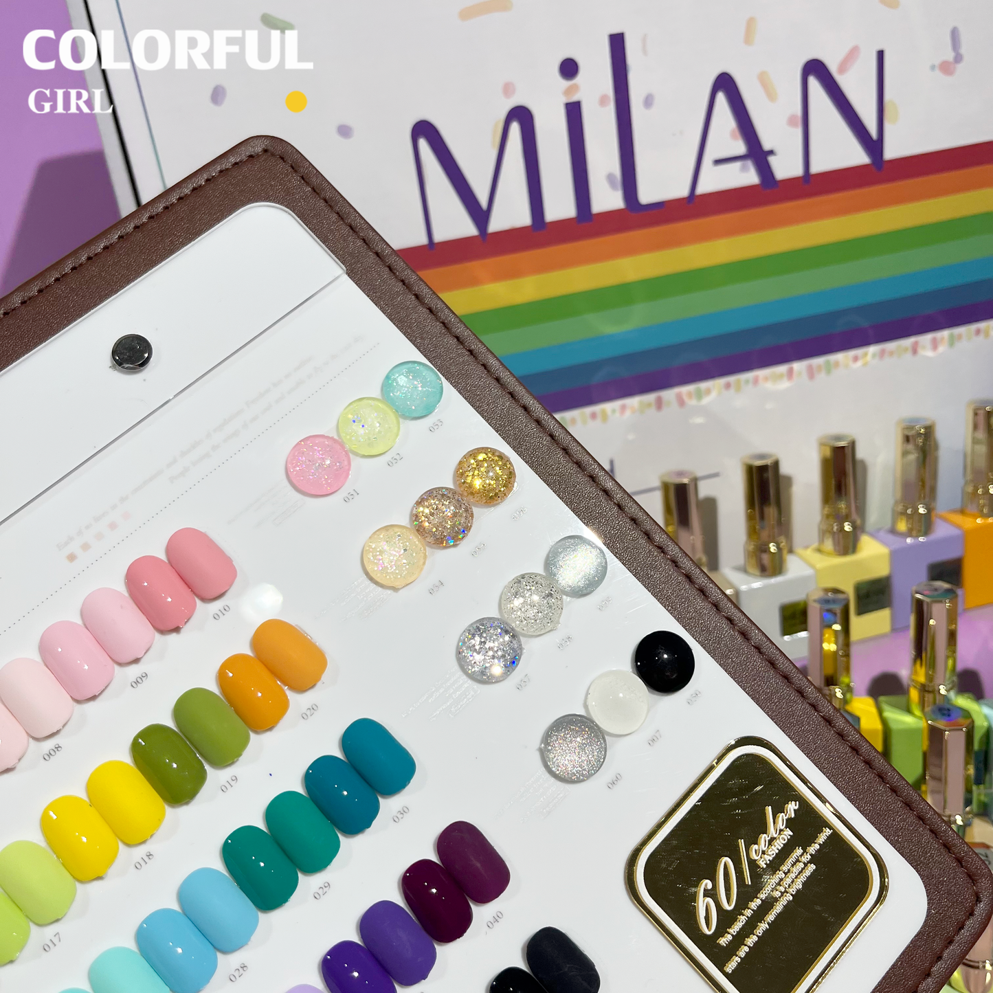 สีเจล Milan 60 สี 1 ชาต( ขนาด 15ml)สีเจลกลิซเตอร์+ สีเจลสีพื้น+ สีเจลไซรัป แถมท็อปกับเบสและชาตสี สีทาเล็บ พร้อมชาร์ทโชว์ ขวดสีเดียวกับสี