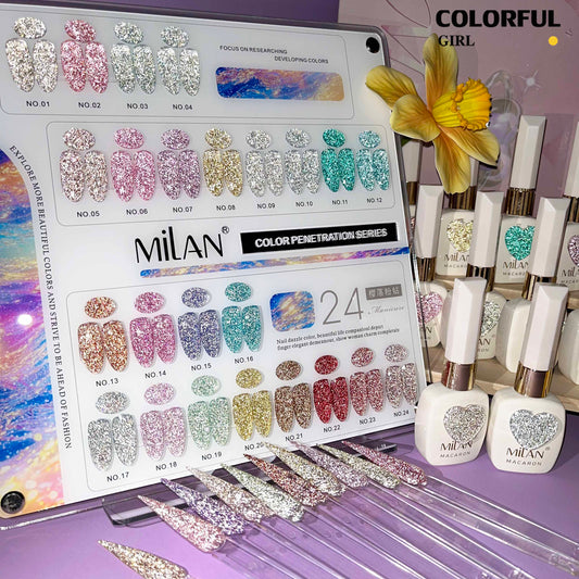【พร้อมส่ง】MILAN สีเจลแฟลช 24สี (milan)สีเจลทาเล็บ สี แถม ชาร์ทสี ยาทาเล็บเจล  ชุดสี 20สี + ฟรีชาร์ทสี