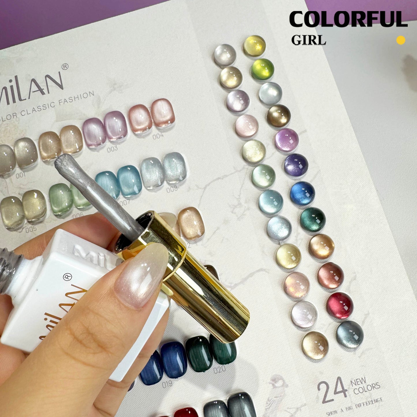 【พร้อมส่ง】MILAN 24สี    สีเจลแคทอายเนื้อซาติน  สีเจลแคทอาย 24สี    สีลูกแก้ว ฟรีชาร์ทสี Cat eye  24สี  (แถม ชาร์ทสี ทามาให้แล้ว)สีสวยมาก