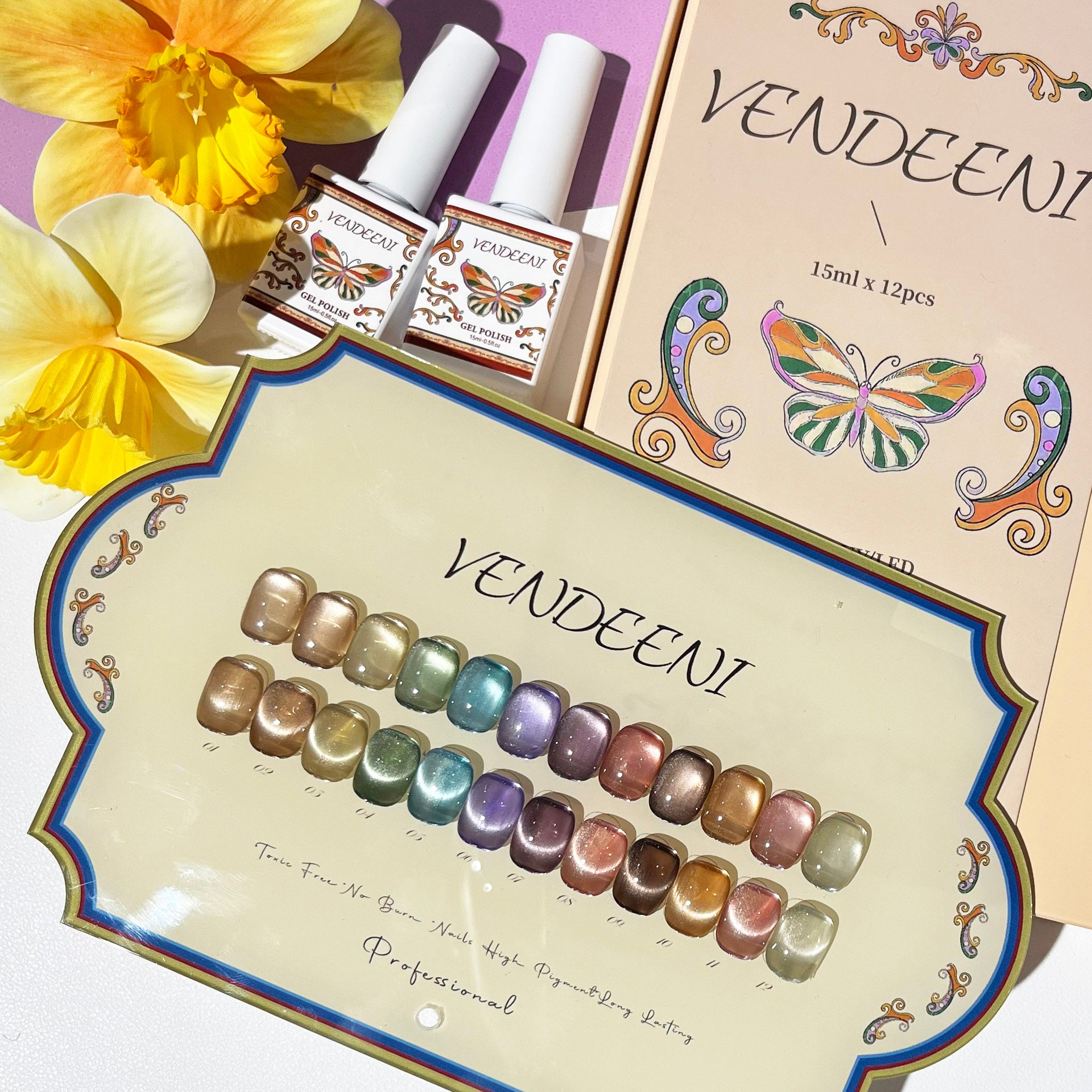 VENDEENI  แคทอายเนื้อซาติน 12สี สี  แถมฟรีชาร์ทสี ✨