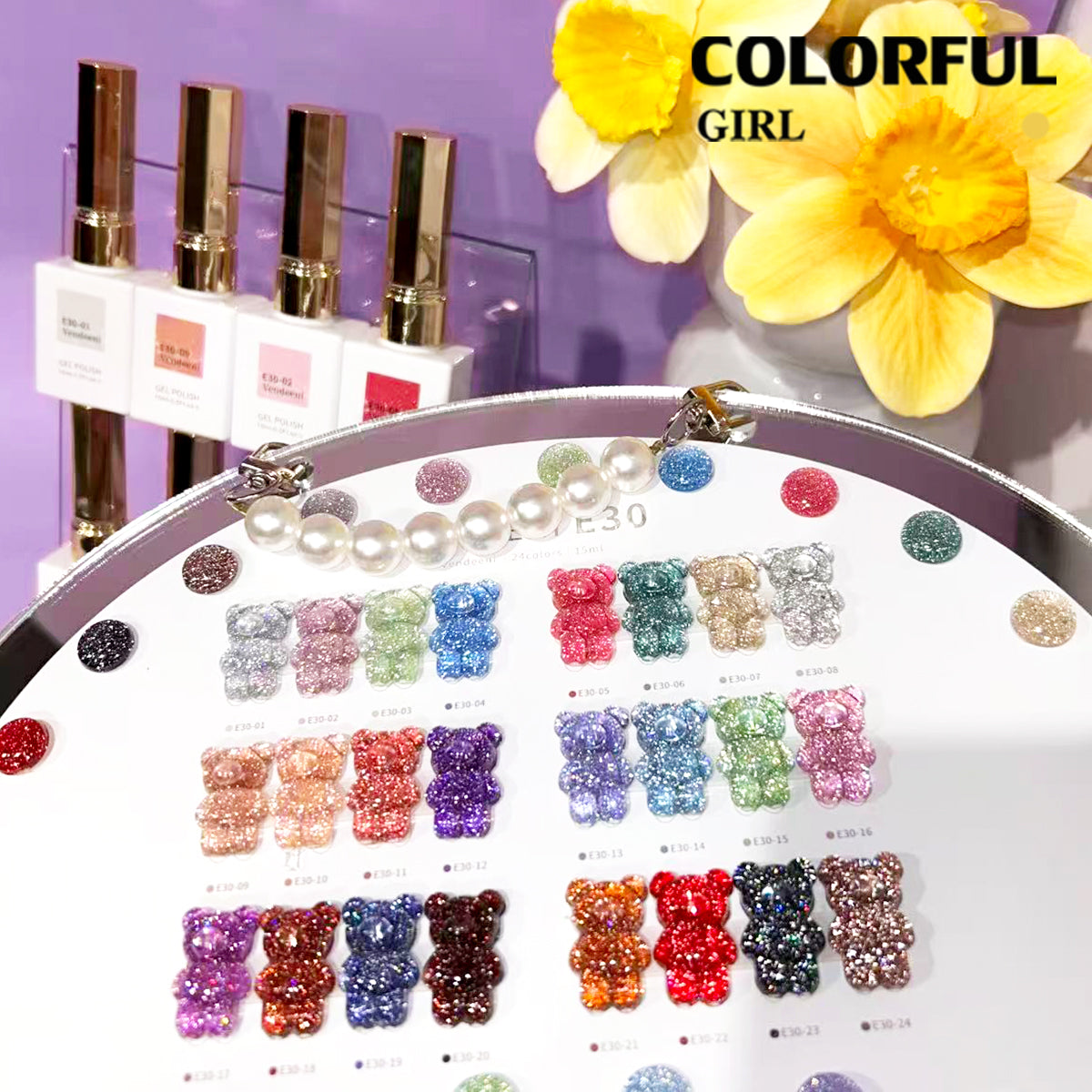 【พร้อมส่ง】✨สีเจลแฟลช VENDEENI VDN-E30 สีเจลเพชร 24 สี✨ เงางามระยิบระยับเหมือนเพชร 💎 เม็ดสีแน่น ชัดเจน ติดทนนาน (ทามาให้แล้ว พร้อมใช้งานทันทีค่ะ 💅)
