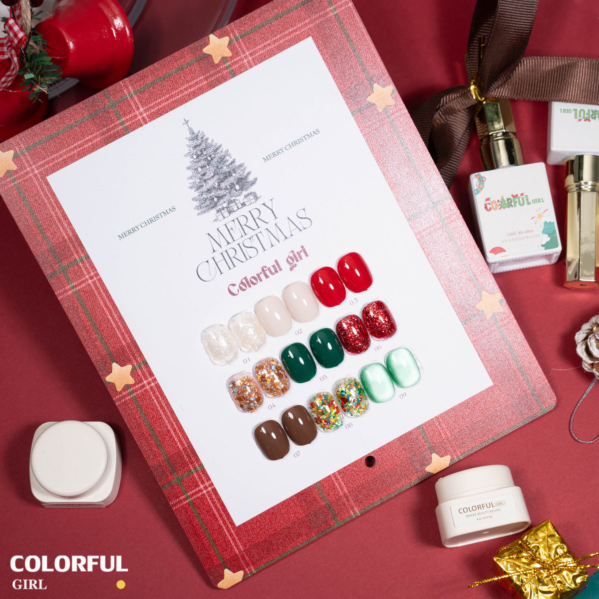 【พร้อมส่ง】🎄Colorful Girl เซ็ตเจลคริสต์มาส 9 สี✨ สีเจลกากเพชรวิ้งแน่น เจลแฟลช เจลแคทอาย เจลกลิตเตอร์ เนื้อซาติน สีสวยหรูหรา เหมาะสำหรับเทศกาลคริสต์มาส 💅 แถมฟรีชาร์ตสี