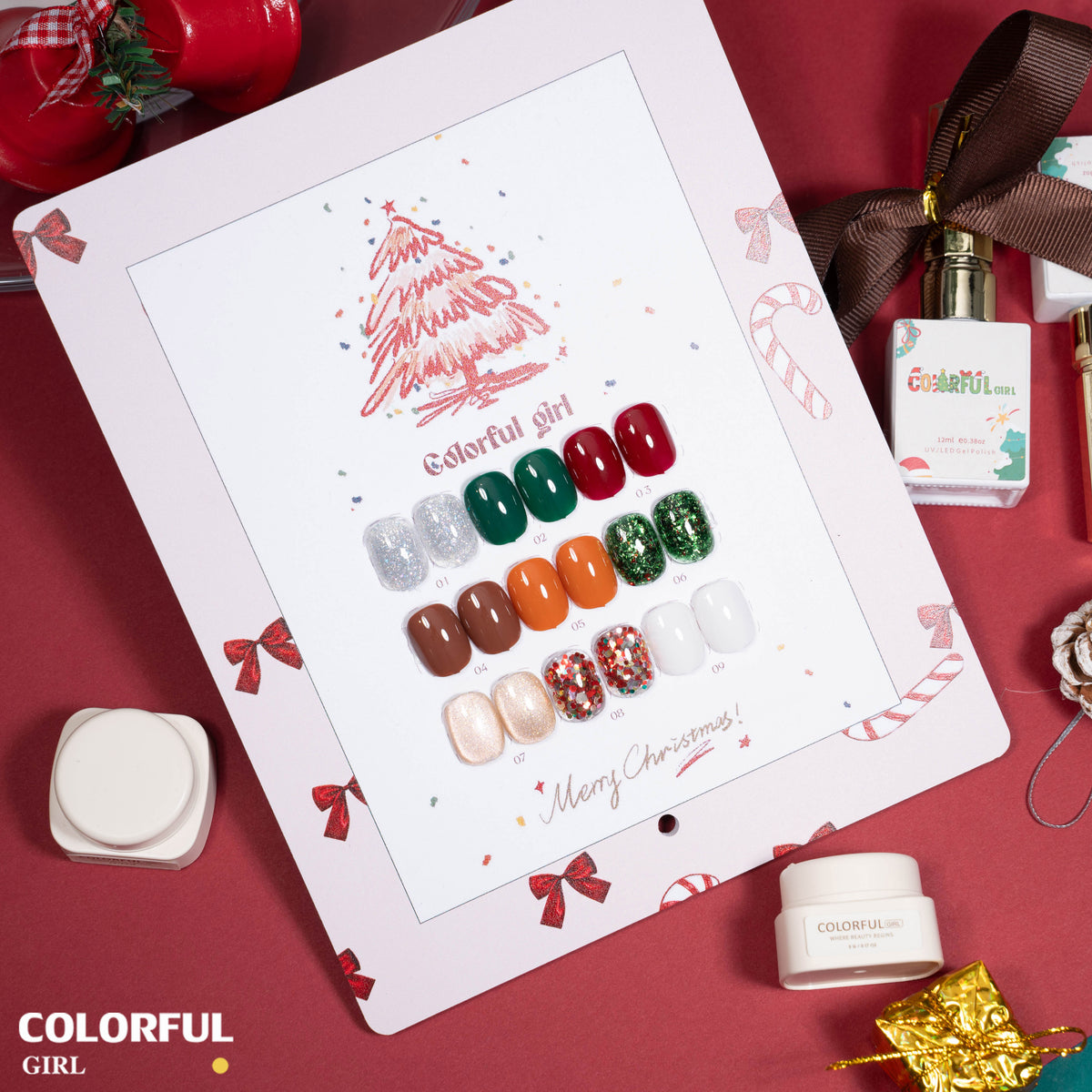 【พร้อมส่ง】🎄Colorful Girl เซ็ตเจลคริสต์มาส 9 สี✨ สีเจลกากเพชรวิ้งแน่น เจลแฟลช เจลแคทอาย เจลกลิตเตอร์ เนื้อซาติน สีสวยหรูหรา เหมาะสำหรับเทศกาลคริสต์มาส 💅 แถมฟรีชาร์ตสี