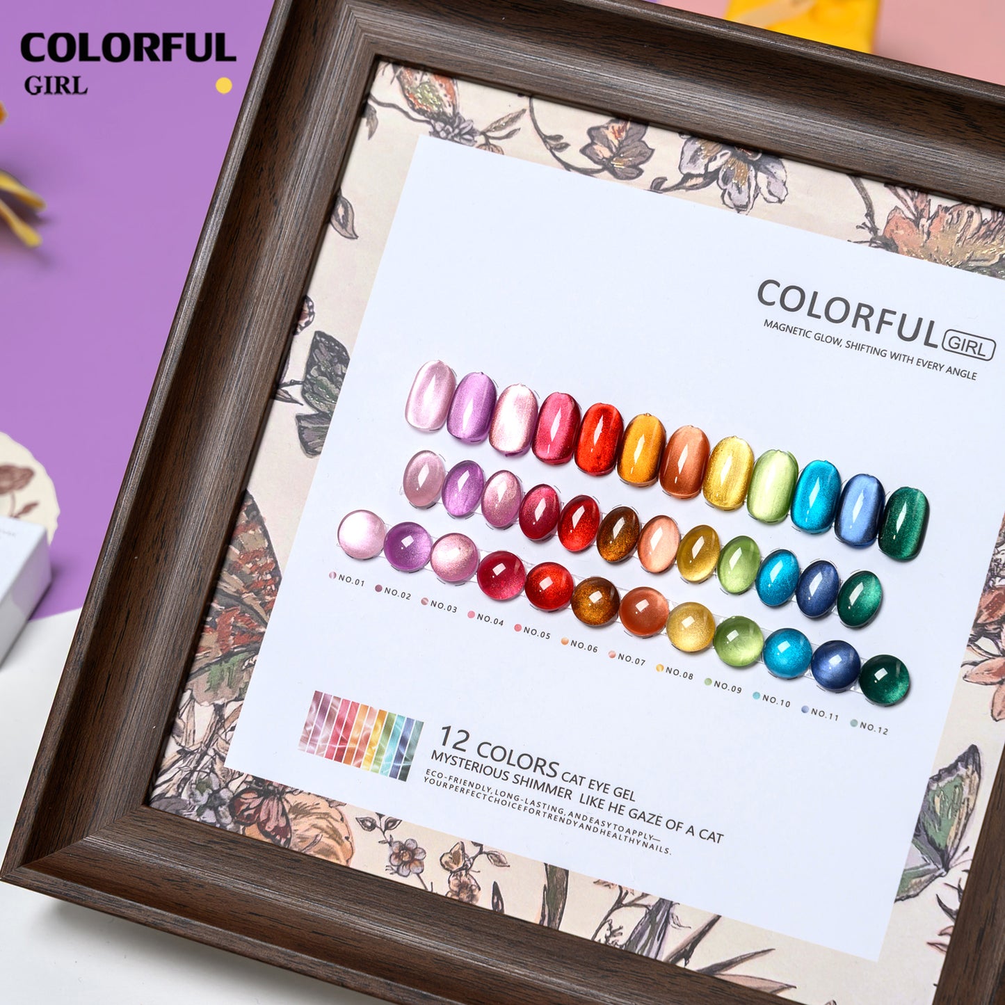 Colorful Girl 12 สี เจลแคทอายออโรร่า (Cat Eye Aurora Gel) สีเจลแคทอายเนื้อซาติน  ฟรีชาร์ทสี