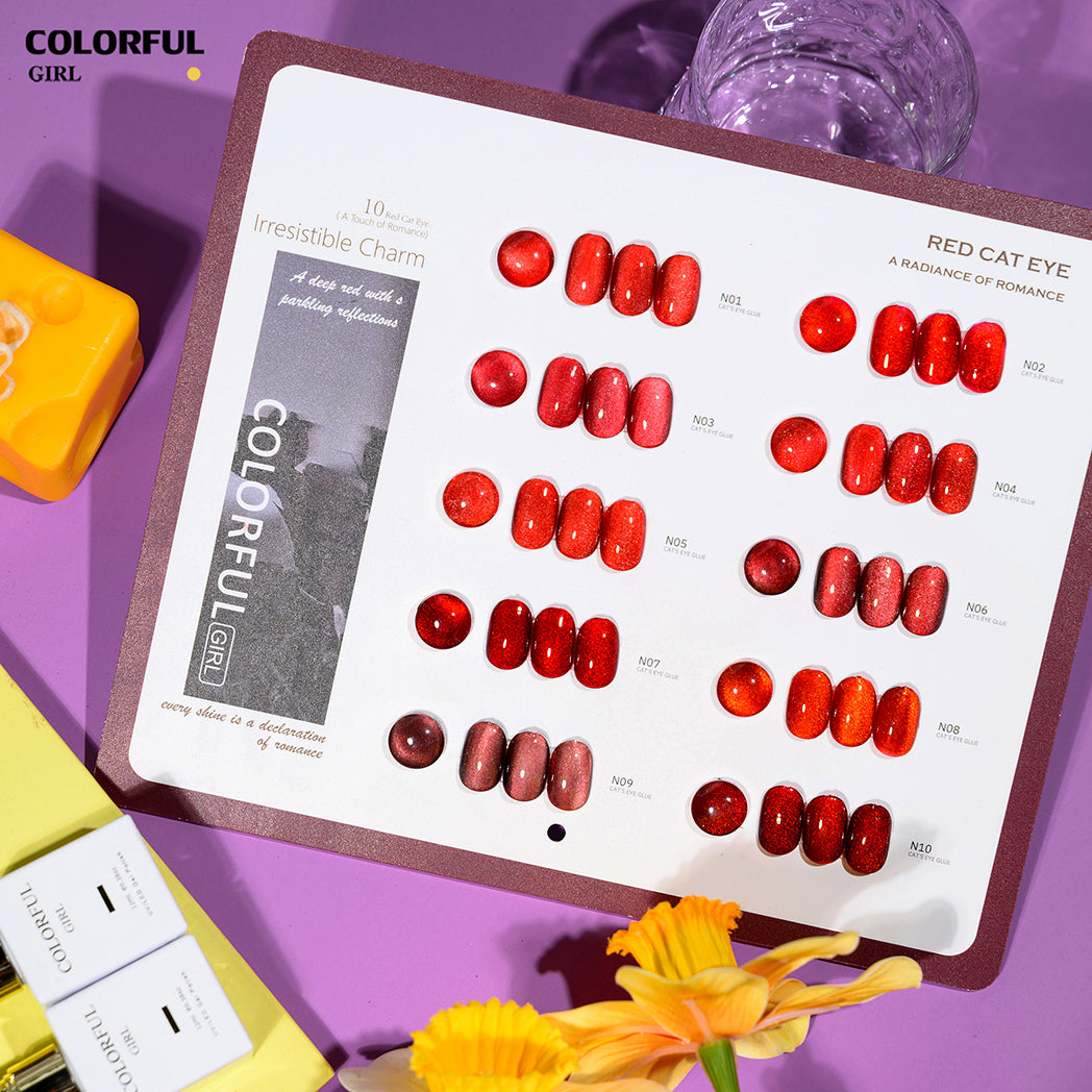 💅 Colorful Girl สีเจลแคทอายเนื้อซาติน เจลแคทอาย 10 สี✨โทนน้ำตาลละมุน ดูสุภาพและขับผิวให้สว่าง☕โทนแดงสดใส หรูหรา แวววาวโดดเด่น💋แม่เหล็กวิ้งละเอียด เงางามหลายมิติ  แถมฟรีชาร์ต