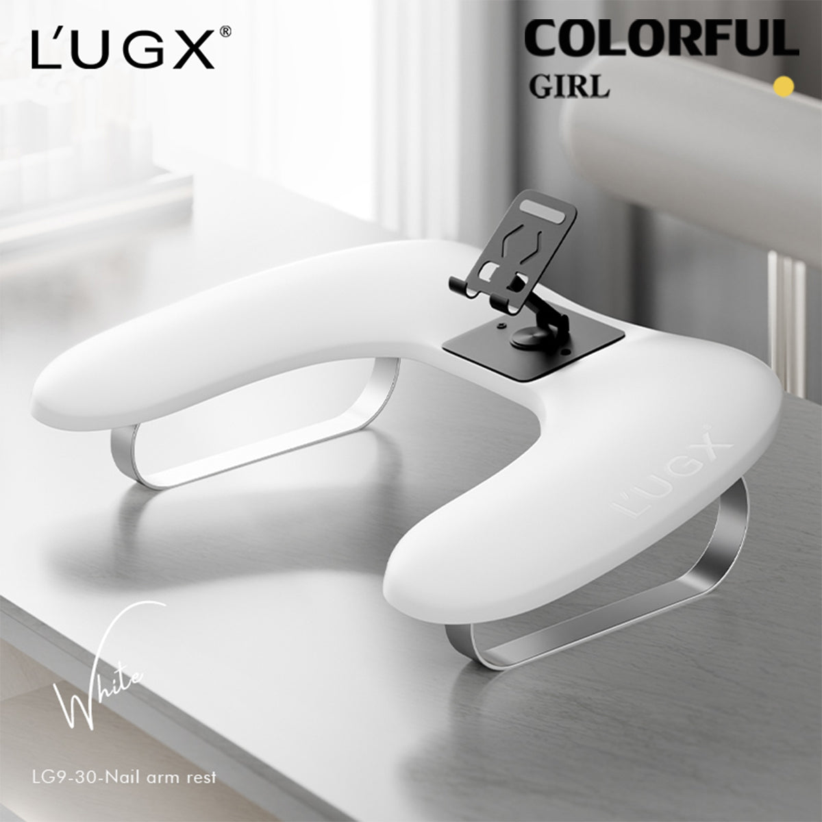 LUGX ที่วางมือทำเล็บทรงตัว U เอียง｜หนัง PU พร้อมขาตั้งสแตนเลส｜ที่วางมือถือหมุนได้ 360°｜หมอนรองมือรูปเล็บรูปตัว U พับได้  หมอนรองมือสำหรับช่างทำเล็บบนโต๊ะ สีดำ / สีขาว