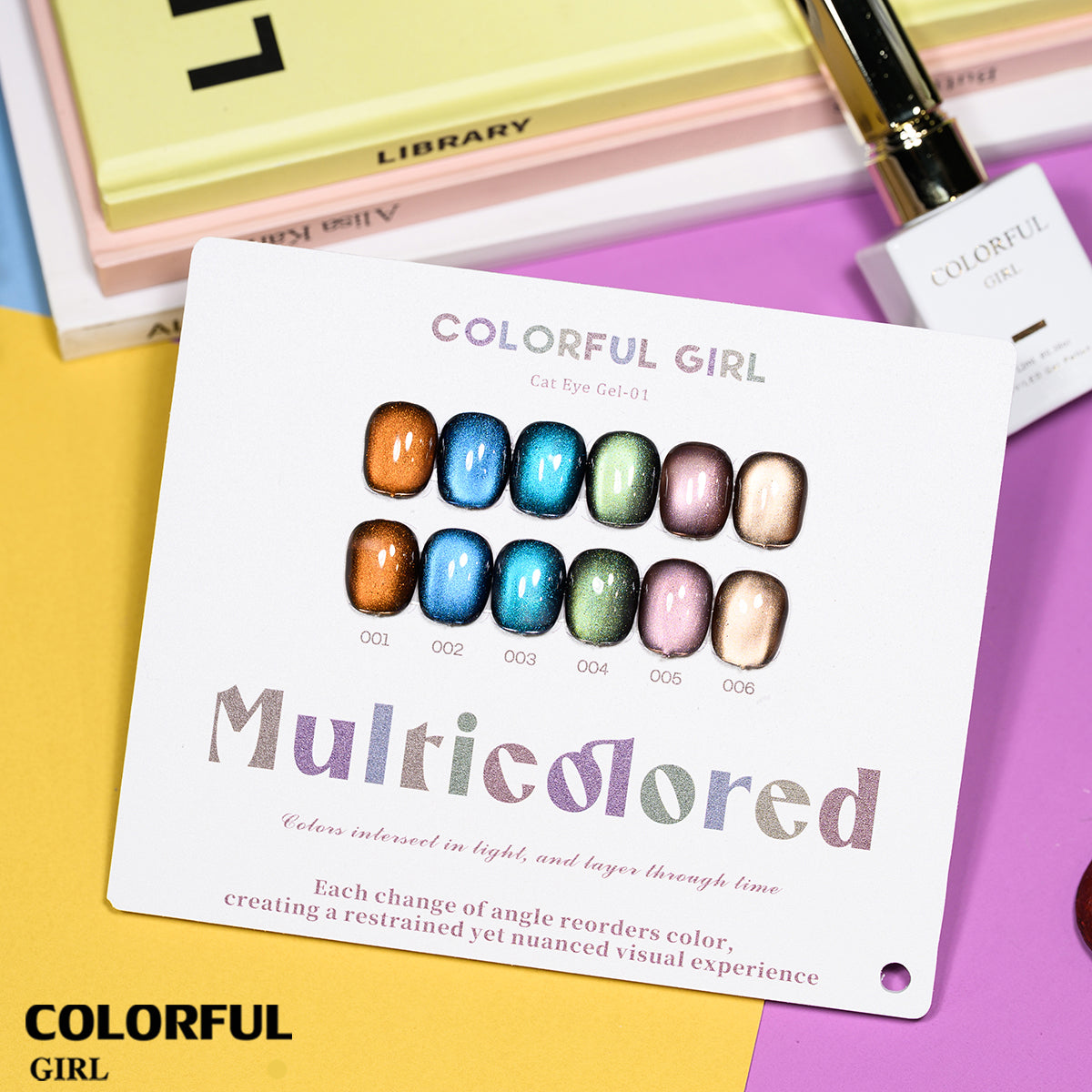 COLORFUL GIRL 6สี สีเจลแคทอายเนื้อซาติน/สีเจลแคทอาย /สีเจลไซรัป สีลูกแก้ว ฟรีชาร์ทสี