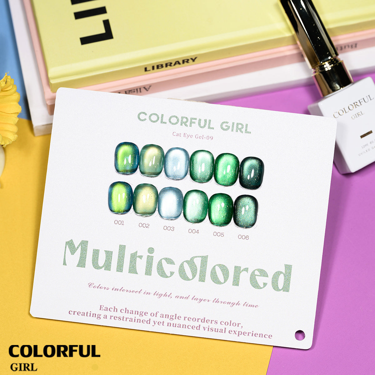 COLORFUL GIRL 6สี สีเจลแคทอายเนื้อซาติน/สีเจลแคทอาย /สีเจลไซรัป สีลูกแก้ว ฟรีชาร์ทสี