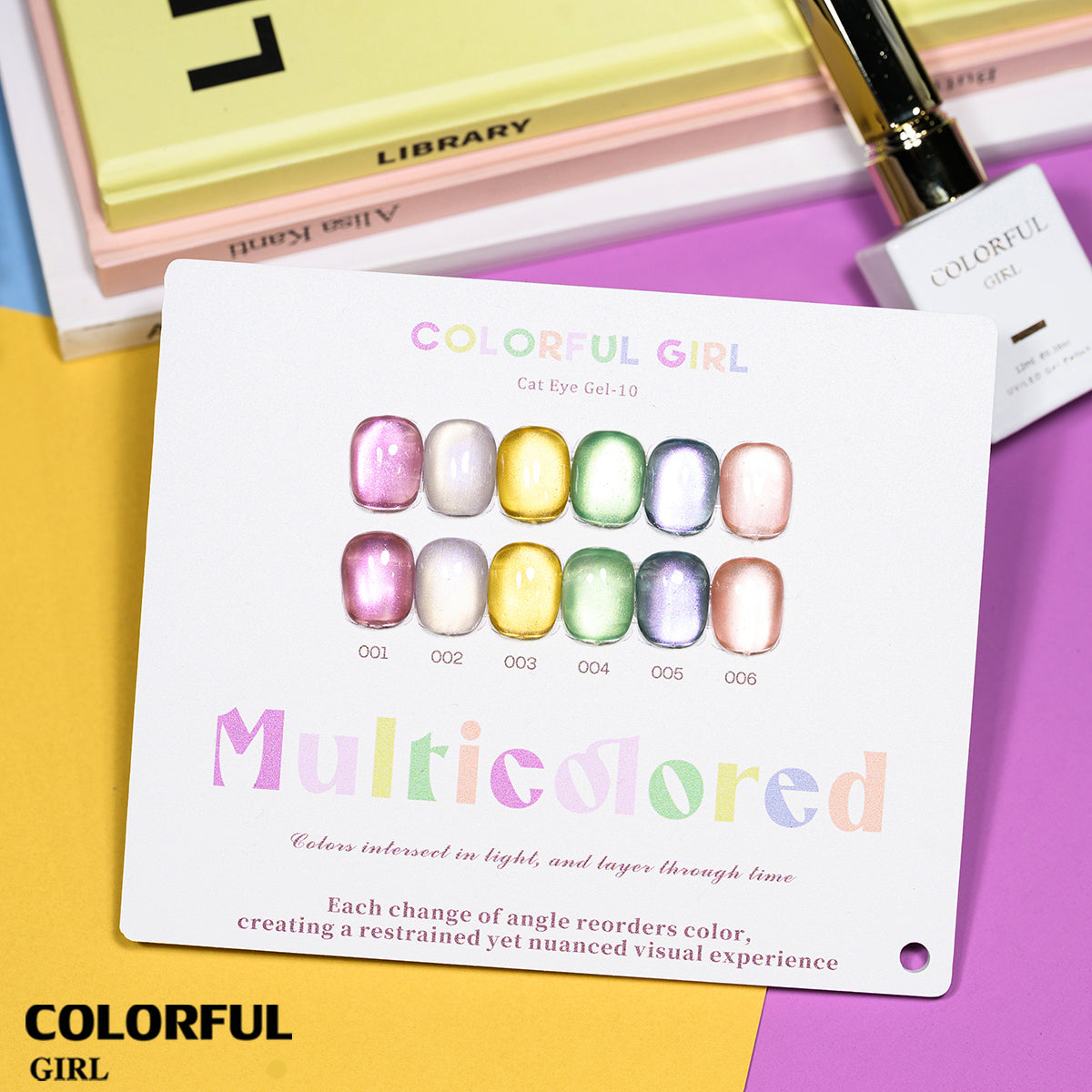 COLORFUL GIRL 6สี สีเจลแคทอายเนื้อซาติน/สีเจลแคทอาย /สีเจลไซรัป สีลูกแก้ว ฟรีชาร์ทสี
