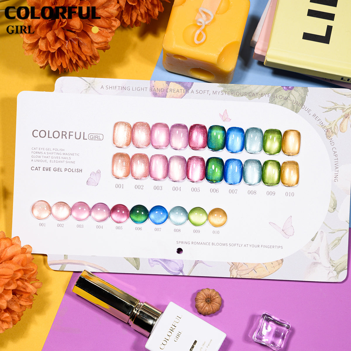 COLORFUL GIRL สีเจล 30 สี (ประกอบด้วย 10 สีเจลกลิตเตอร์ + 10 สีเจลแคทอายเนื้อซาติน + 10 สีเจลแฟลช)  มีแบบแยกขาย