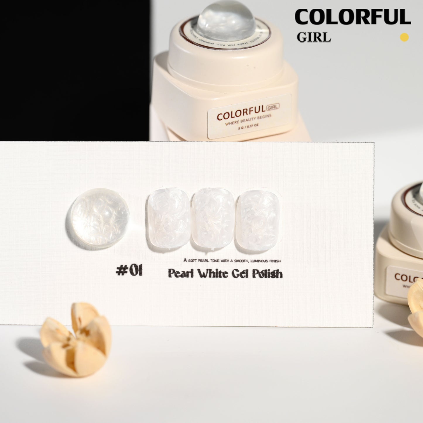 Colorful Girl Nail สีเจลมุก (ขาว / เงิน / ทอง) ปริมาณ 5 กรัม / เนื้อเจลข้น ช่วยให้ลวดลายชัดเจนยิ่งขึ้น สีเจลมุกขาว เหมาะสำหรับทำลายหินอ่อน สีสวย เงาวาว ดูหรูมีมิติ
