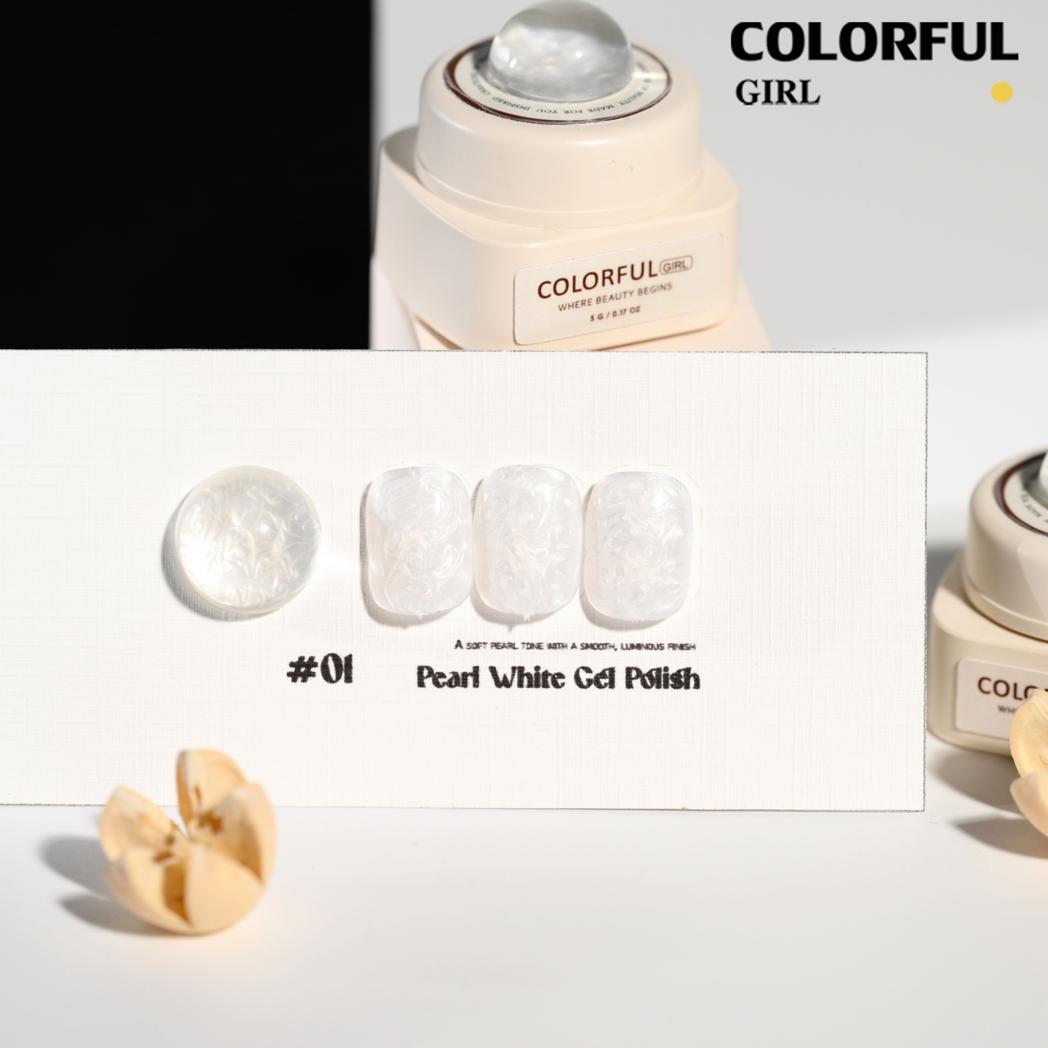 Colorful Girl Nail สีเจลมุก (ขาว / เงิน / ทอง) ปริมาณ 5 กรัม / เนื้อเจลข้น ช่วยให้ลวดลายชัดเจนยิ่งขึ้น สีเจลมุกขาว เหมาะสำหรับทำลายหินอ่อน สีสวย เงาวาว ดูหรูมีมิติ