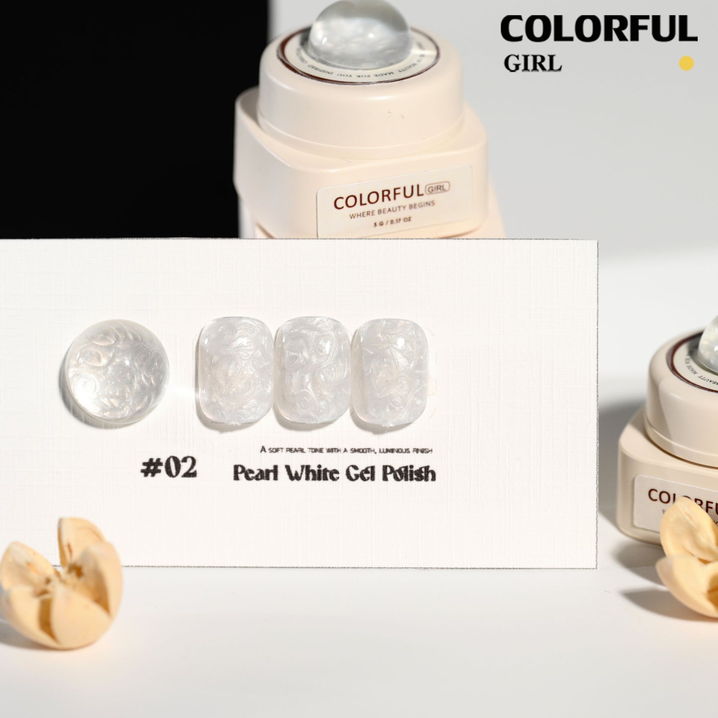Colorful Girl Nail สีเจลมุก (ขาว / เงิน / ทอง) ปริมาณ 5 กรัม / เนื้อเจลข้น ช่วยให้ลวดลายชัดเจนยิ่งขึ้น สีเจลมุกขาว เหมาะสำหรับทำลายหินอ่อน สีสวย เงาวาว ดูหรูมีมิติ
