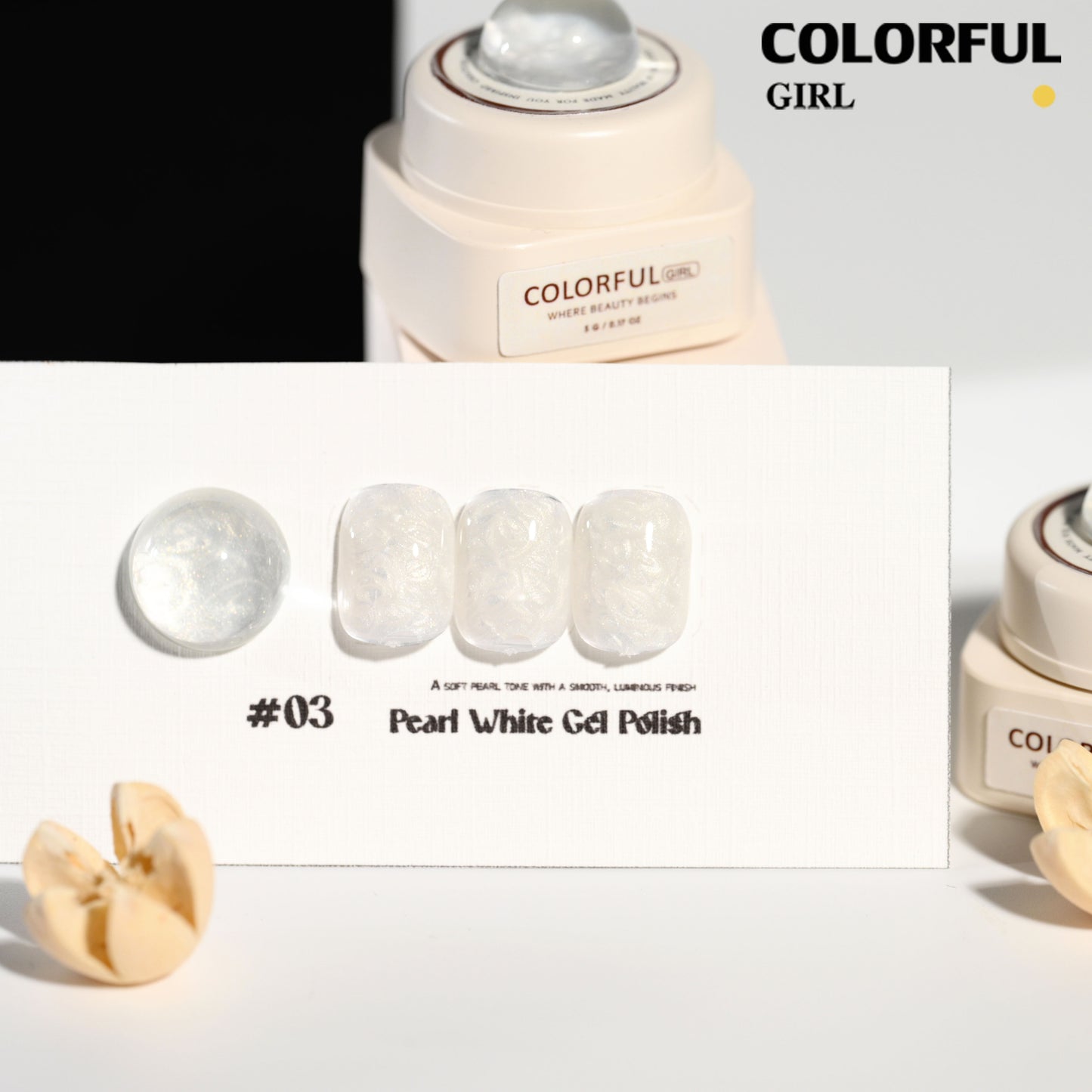 Colorful Girl Nail สีเจลมุก (ขาว / เงิน / ทอง) ปริมาณ 5 กรัม / เนื้อเจลข้น ช่วยให้ลวดลายชัดเจนยิ่งขึ้น สีเจลมุกขาว เหมาะสำหรับทำลายหินอ่อน สีสวย เงาวาว ดูหรูมีมิติ