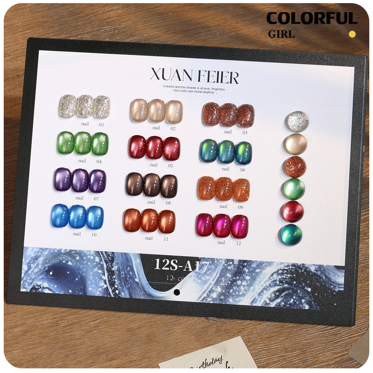 XUANFEIER สีเจลเซ็ตใหม่ 12 สี สีเจลกลิซเตอร์ สีเจลแคทอายเนื้อซาติน, สีเจลแฟลช, แถมฟรีชาร์ทสี ทุกรุ่น