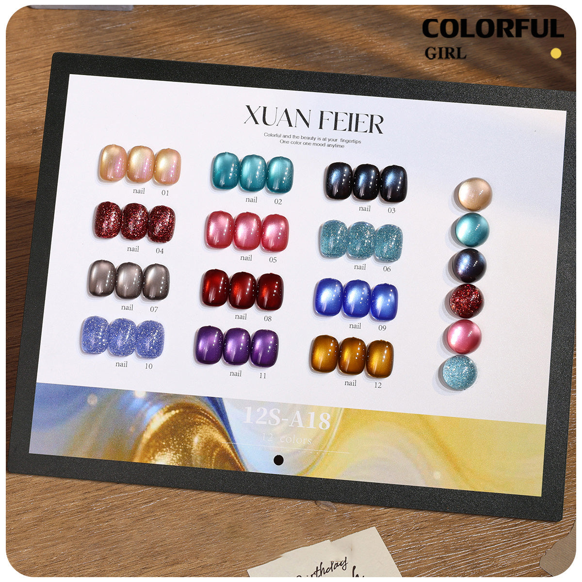 XUANFEIER สีเจลเซ็ตใหม่ 12 สี สีเจลกลิซเตอร์ สีเจลแคทอายเนื้อซาติน, สีเจลแฟลช, แถมฟรีชาร์ทสี ทุกรุ่น