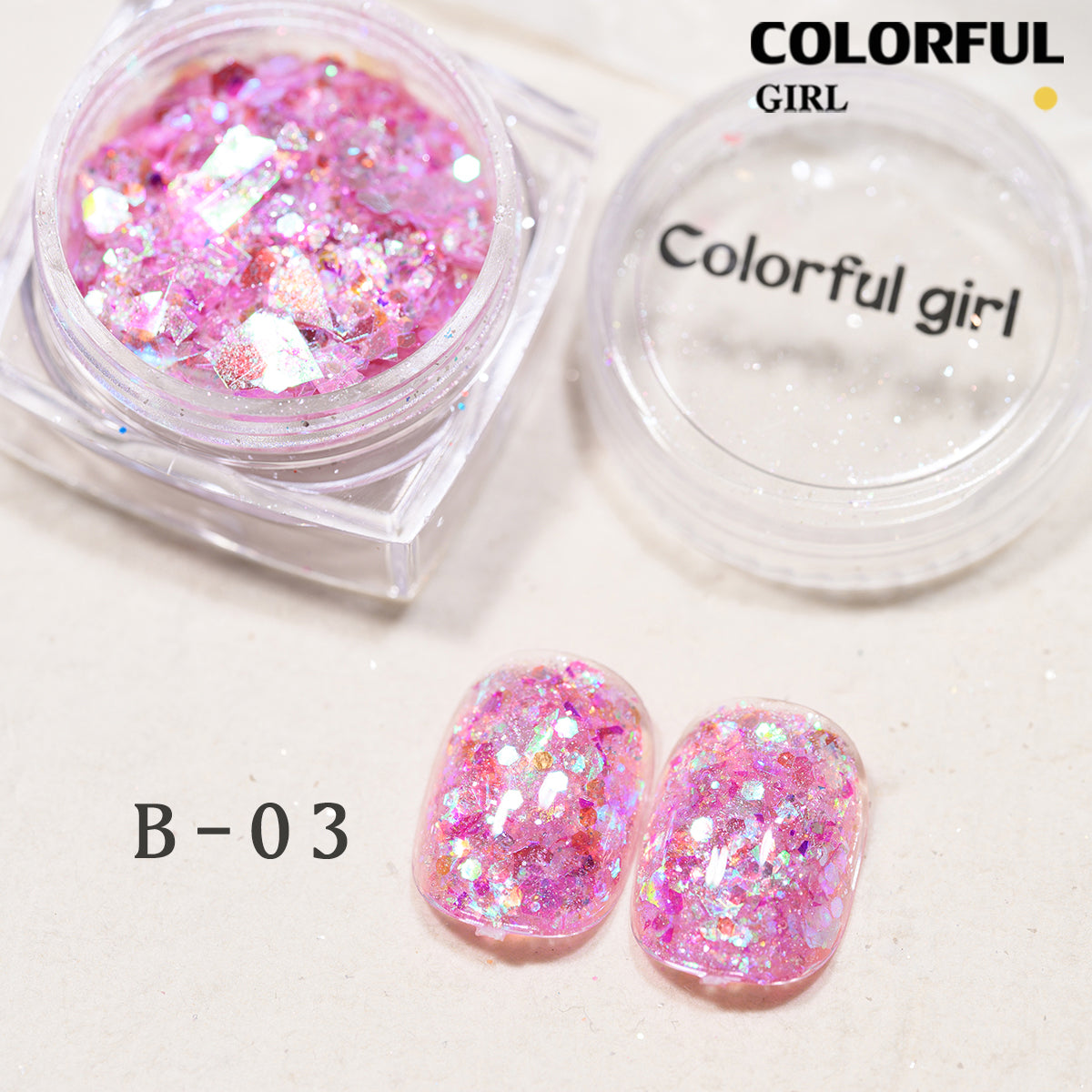 COLORFUL GIRL มีให้เลือก 40 สี ผงกลิตเตอร์ล็บสูตรพิเศษ  กลิตเตอร์ใหญ่-เล็ก ผสมเปลือกหอย ผงโอปอล ออโรร่า