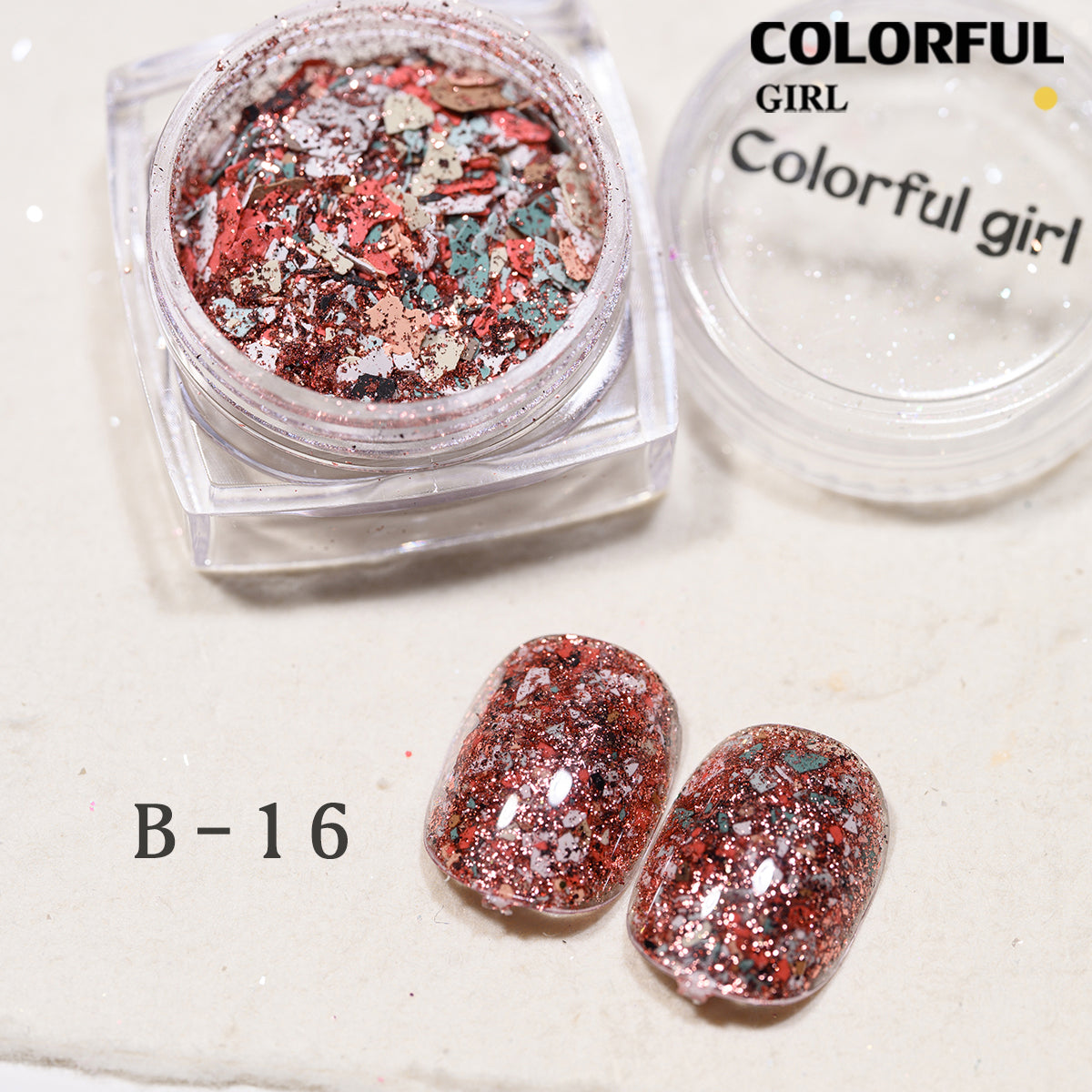 COLORFUL GIRL มีให้เลือก 40 สี ผงกลิตเตอร์ล็บสูตรพิเศษ  กลิตเตอร์ใหญ่-เล็ก ผสมเปลือกหอย ผงโอปอล ออโรร่า