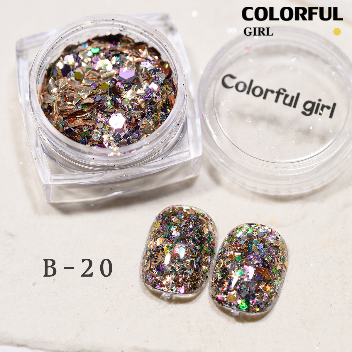 COLORFUL GIRL มีให้เลือก 40 สี ผงกลิตเตอร์ล็บสูตรพิเศษ  กลิตเตอร์ใหญ่-เล็ก ผสมเปลือกหอย ผงโอปอล ออโรร่า