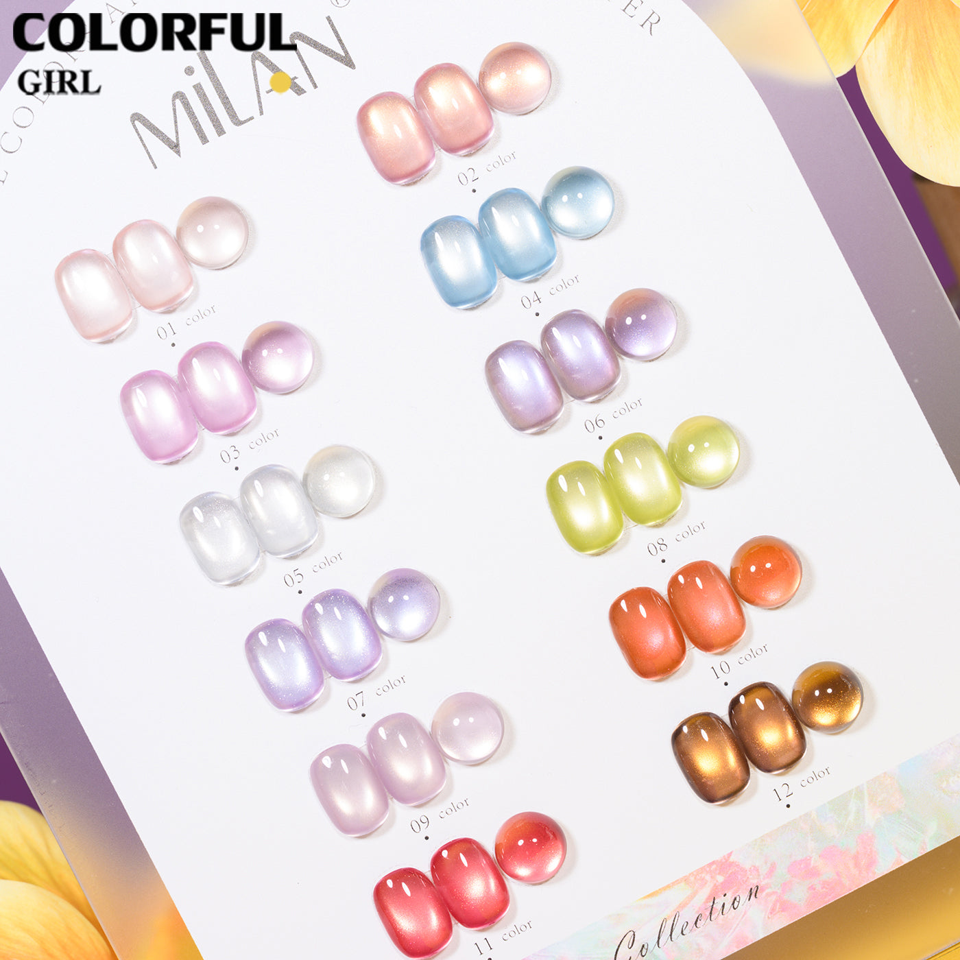 เจลเล็บ MILAN Cat Eye 12 สี | คอลเลกชัน Spring Flower M01-M08 | โทนสุภาพ หวานละมุน | เซ็ตเดียวครบทุกสไตล์ซัมเมอร์  เจลตาแมว + สีเจลแคทอายเนื้อซาติน (ทามาให้แล้ว พร้อมใช้งาน)