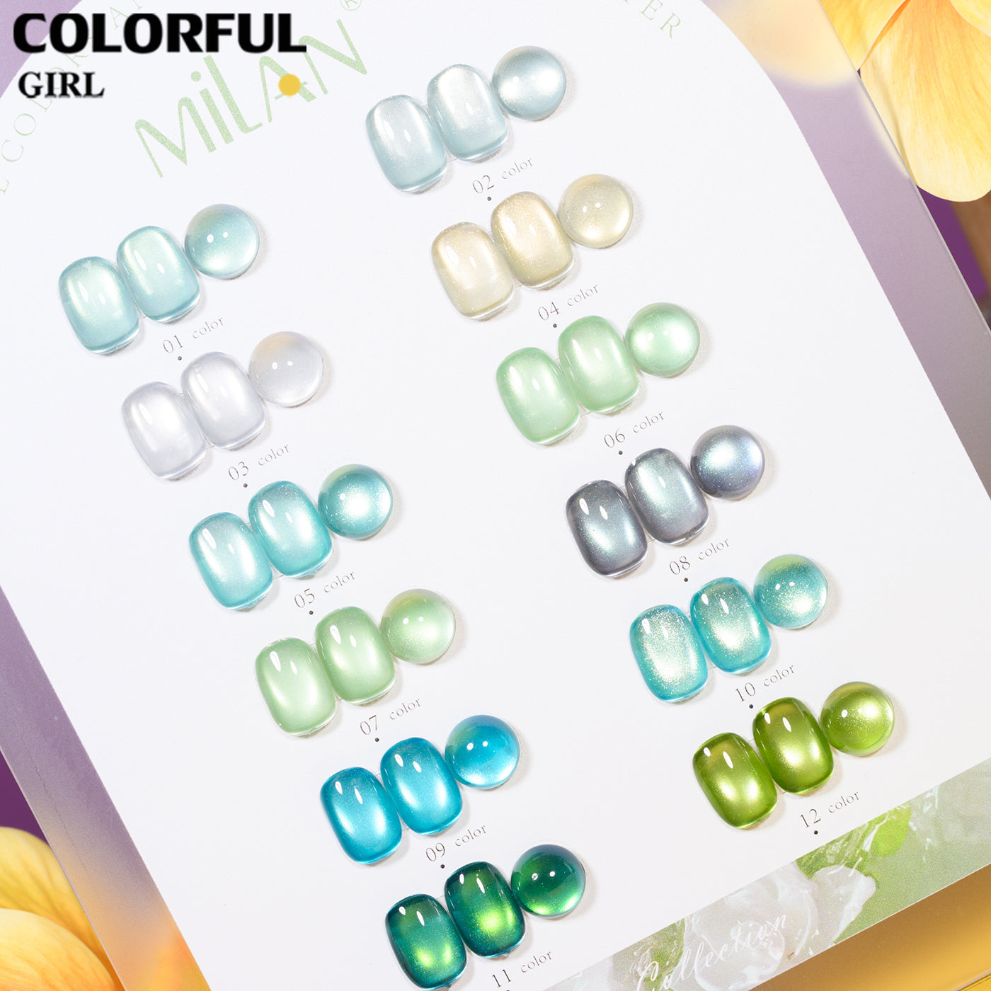 เจลเล็บ MILAN Cat Eye 12 สี | คอลเลกชัน Spring Flower M01-M08 | โทนสุภาพ หวานละมุน | เซ็ตเดียวครบทุกสไตล์ซัมเมอร์  เจลตาแมว + สีเจลแคทอายเนื้อซาติน (ทามาให้แล้ว พร้อมใช้งาน)
