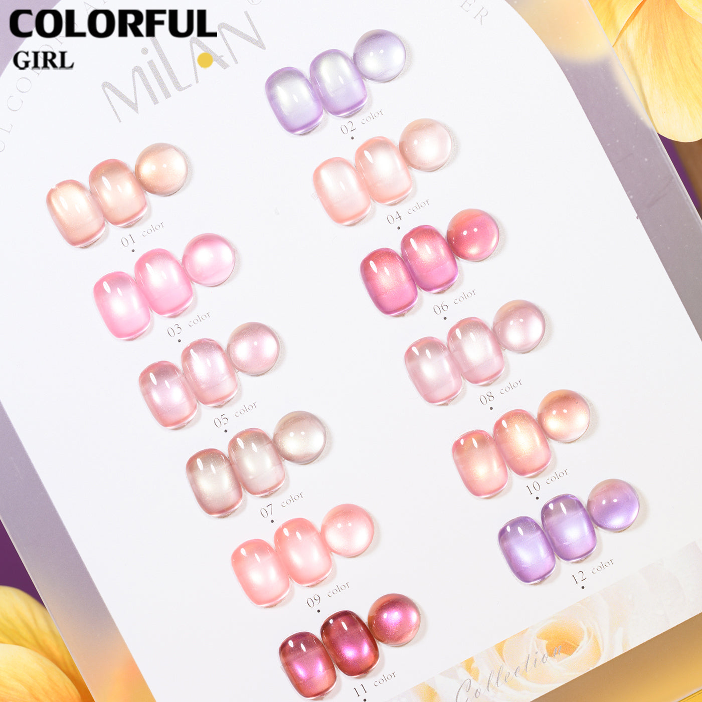 เจลเล็บ MILAN Cat Eye 12 สี | คอลเลกชัน Spring Flower M01-M08 | โทนสุภาพ หวานละมุน | เซ็ตเดียวครบทุกสไตล์ซัมเมอร์  เจลตาแมว + สีเจลแคทอายเนื้อซาติน (ทามาให้แล้ว พร้อมใช้งาน)