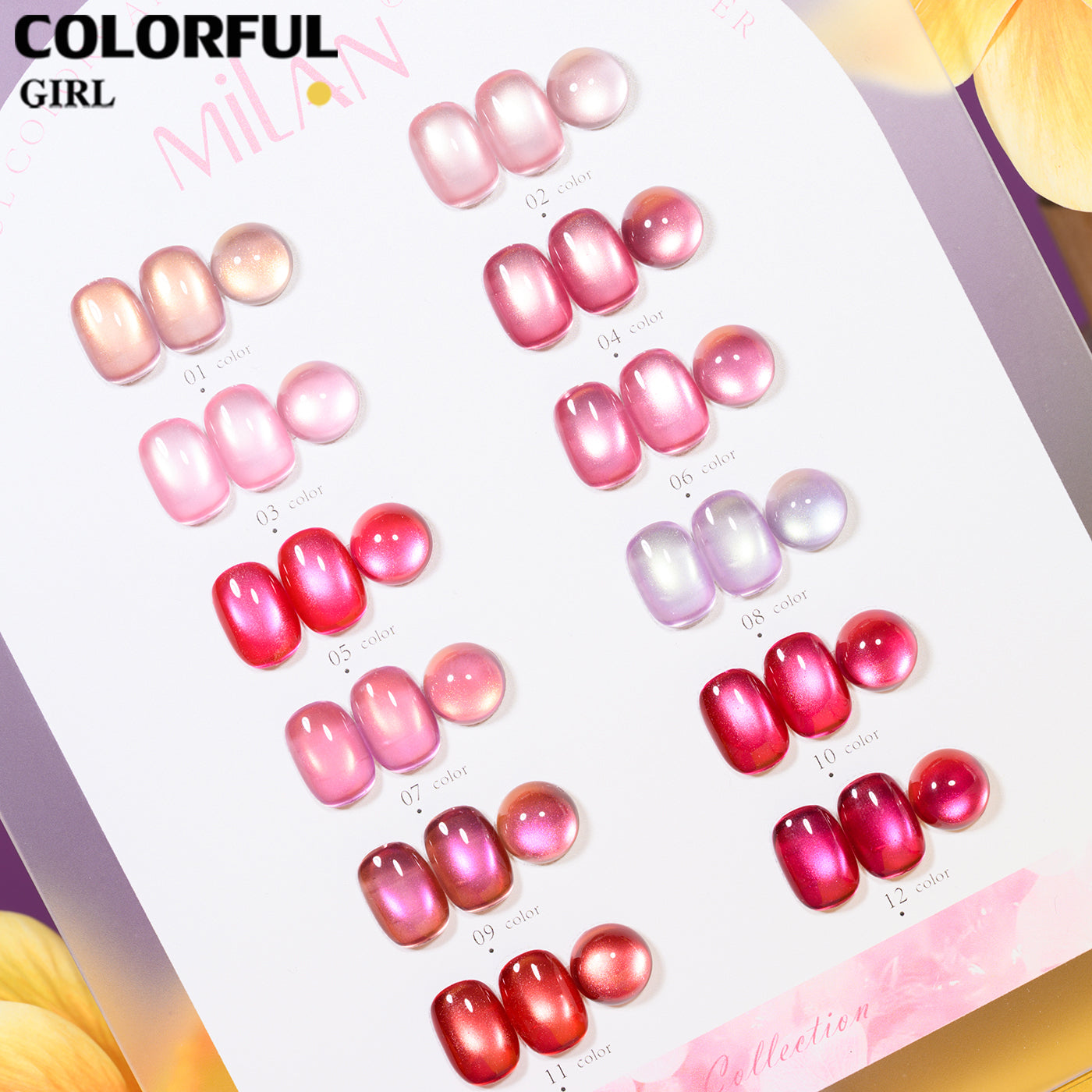 เจลเล็บ MILAN Cat Eye 12 สี | คอลเลกชัน Spring Flower M01-M08 | โทนสุภาพ หวานละมุน | เซ็ตเดียวครบทุกสไตล์ซัมเมอร์  เจลตาแมว + สีเจลแคทอายเนื้อซาติน (ทามาให้แล้ว พร้อมใช้งาน)