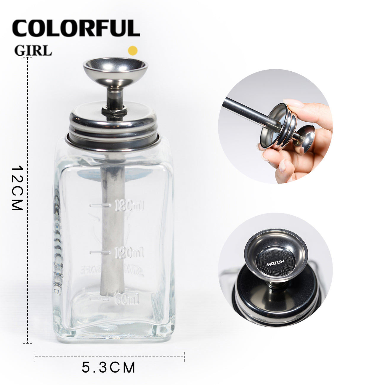 ขวดปั๊มแก้ว 180ml หัวกดสแตนเลส สำหรับน้ำยาล้างเล็บ แอลกอฮอล์ น้ำยาล้างพู่กัน ขวดแบ่งใส่ของเหลว