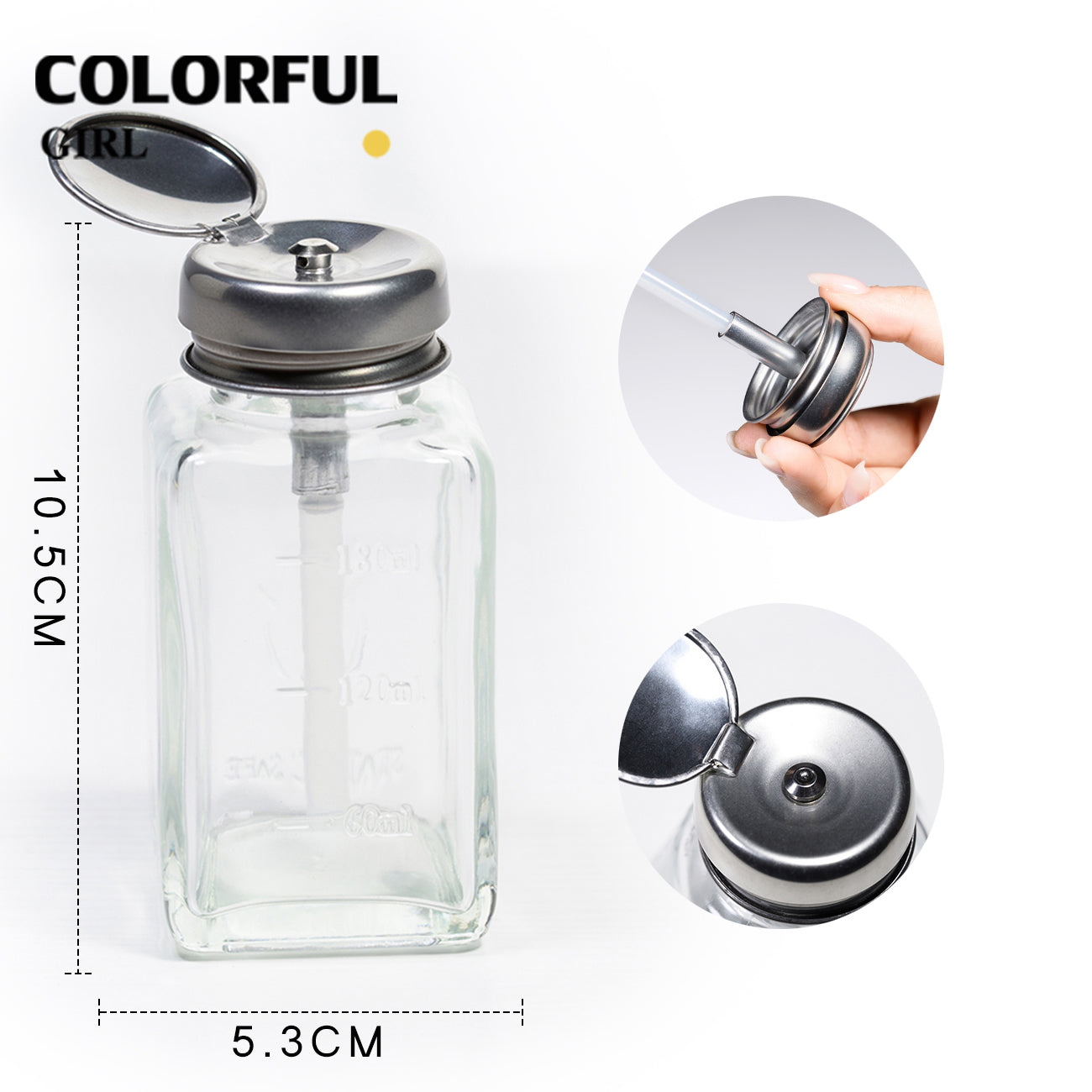 ขวดปั๊มแก้ว 180ml หัวกดสแตนเลส สำหรับน้ำยาล้างเล็บ แอลกอฮอล์ น้ำยาล้างพู่กัน ขวดแบ่งใส่ของเหลว
