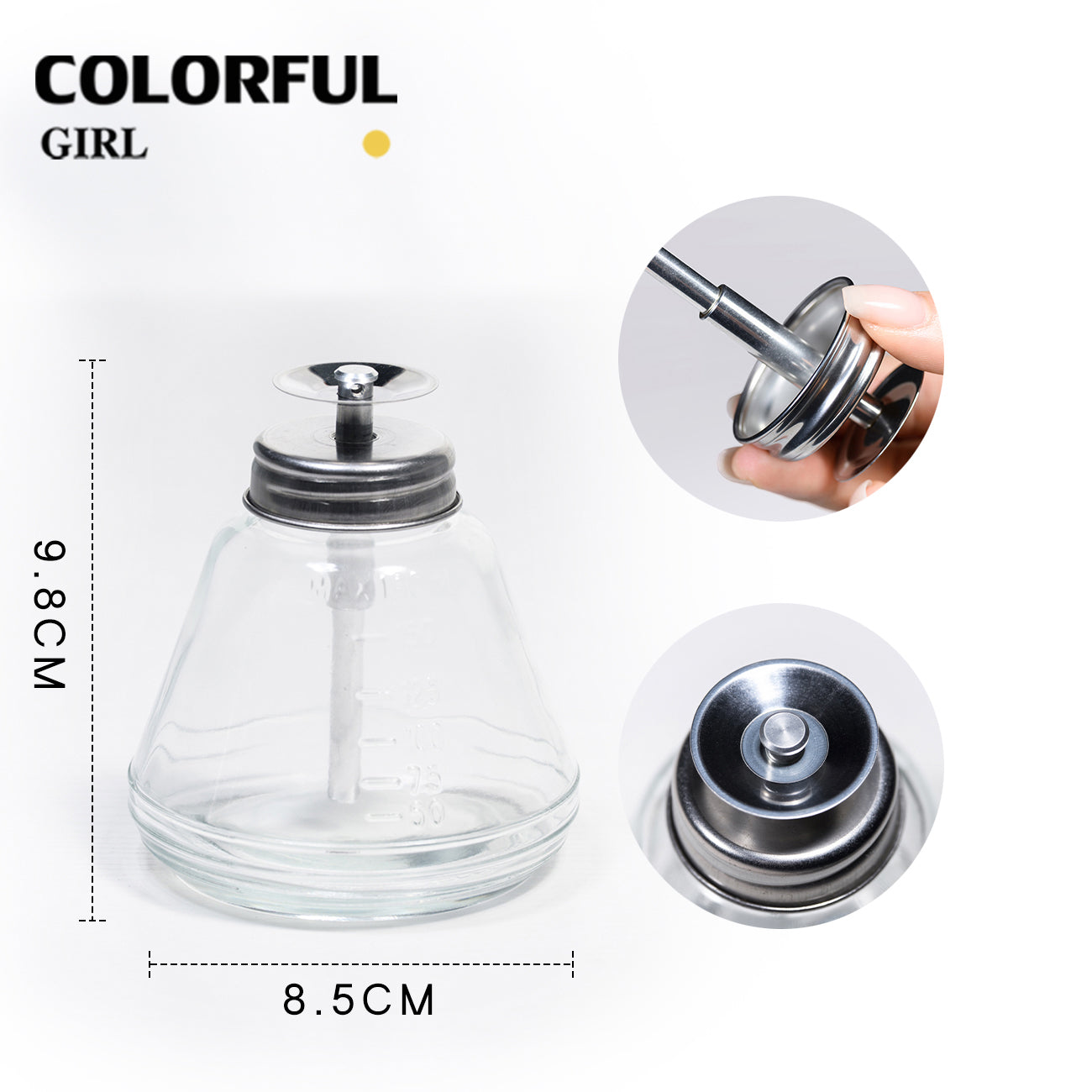 ขวดปั๊มแก้ว 180ml หัวกดสแตนเลส สำหรับน้ำยาล้างเล็บ แอลกอฮอล์ น้ำยาล้างพู่กัน ขวดแบ่งใส่ของเหลว