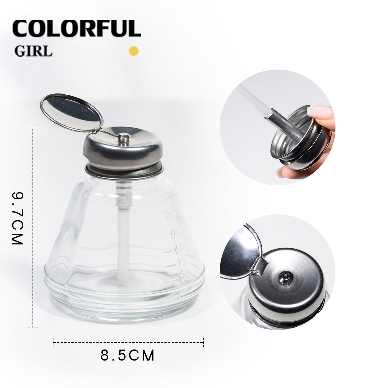 ขวดปั๊มแก้ว 180ml หัวกดสแตนเลส สำหรับน้ำยาล้างเล็บ แอลกอฮอล์ น้ำยาล้างพู่กัน ขวดแบ่งใส่ของเหลว