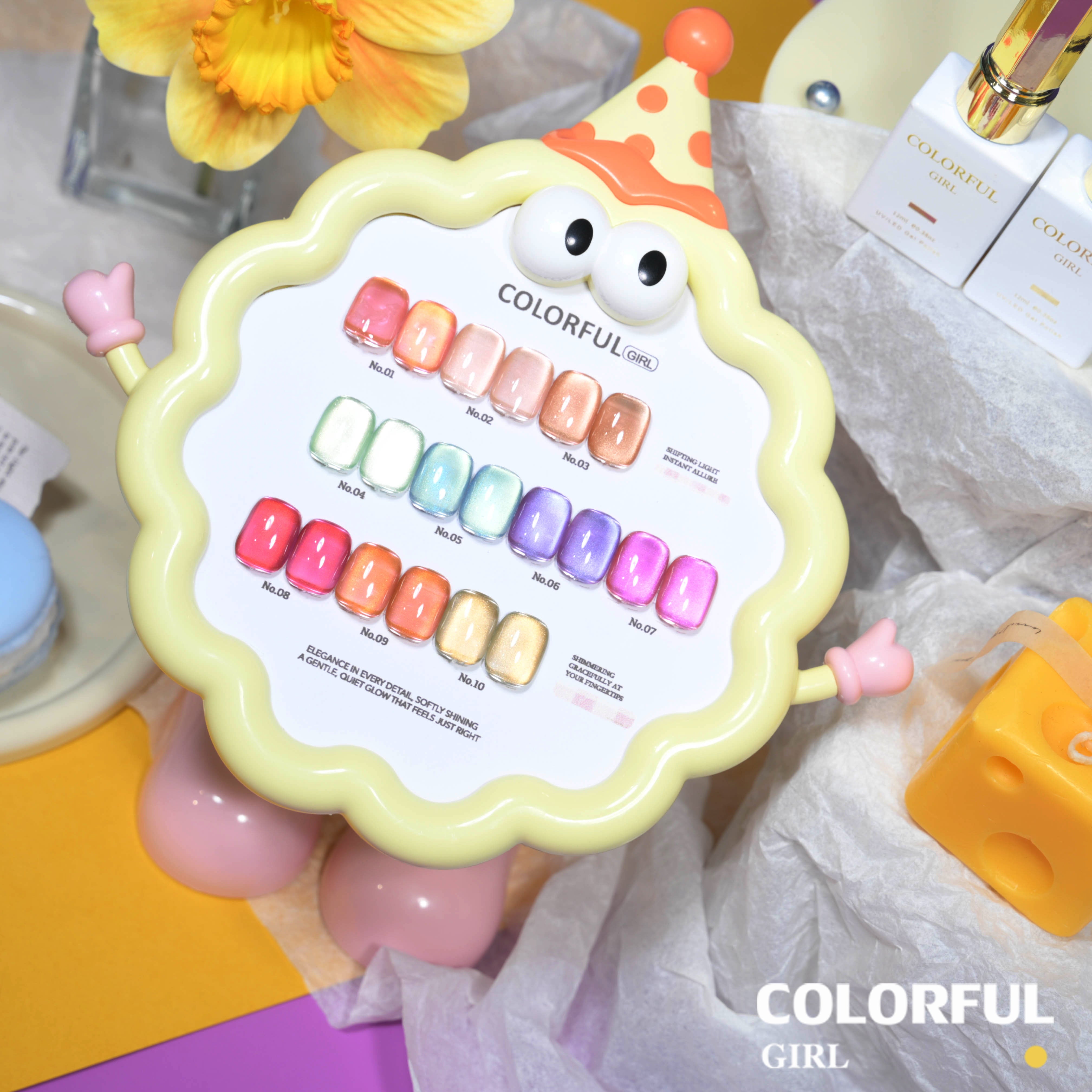 COLORFUL GIRL สีเจลแคทอาย 10 สี ✨ ฟีลซอฟต์มินนี่ลูกกวาดสุดน่ารัก｜เจลลูกแก้วฉ่ำ ๆ แบบเยลลี่｜โทนสีสาวน่ารักสดใส 💛 (ทามาให้แล้ว พร้อมใช้งาน)