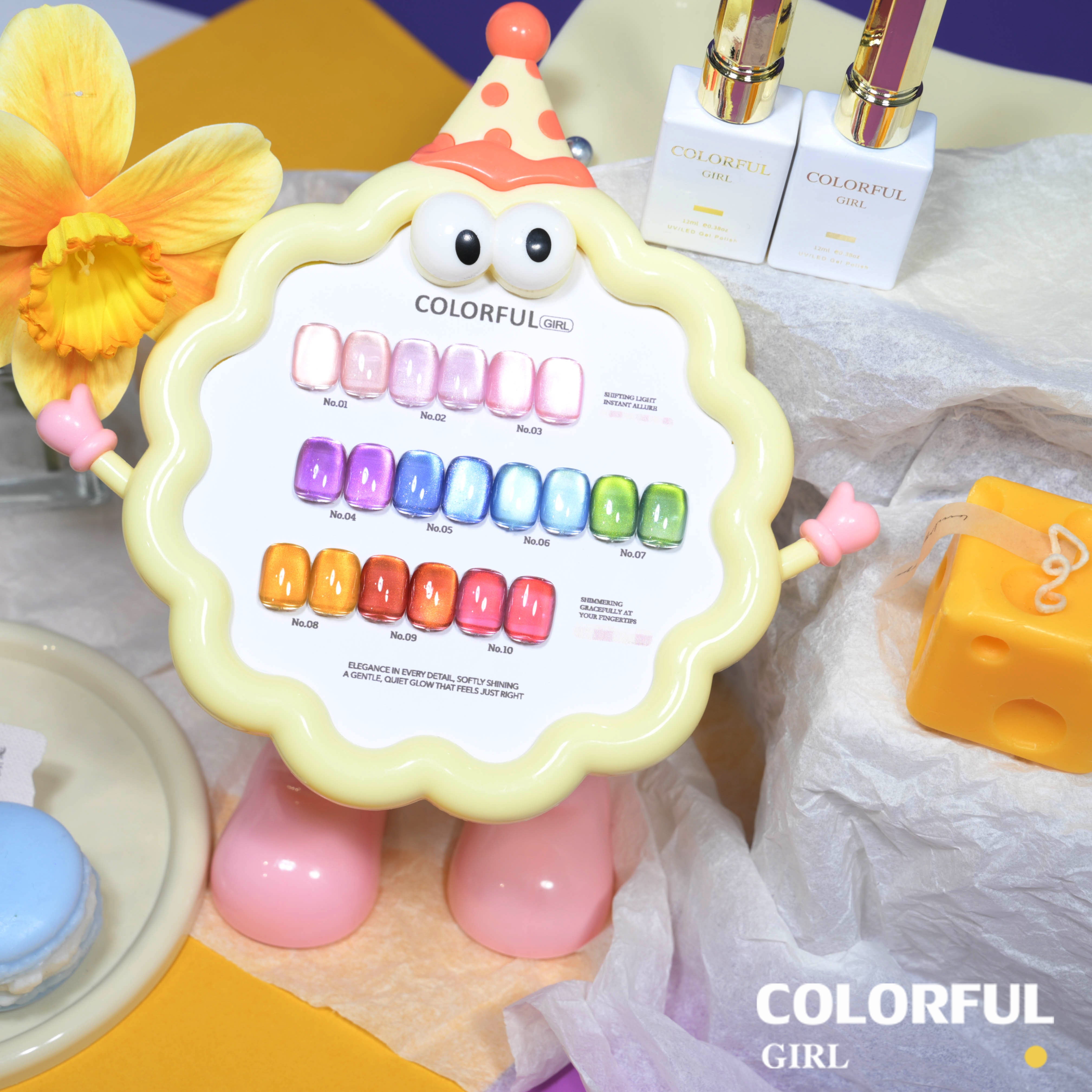 COLORFUL GIRL สีเจลแคทอาย 10 สี ✨ ฟีลซอฟต์มินนี่ลูกกวาดสุดน่ารัก｜เจลลูกแก้วฉ่ำ ๆ แบบเยลลี่｜โทนสีสาวน่ารักสดใส 💛 (ทามาให้แล้ว พร้อมใช้งาน)