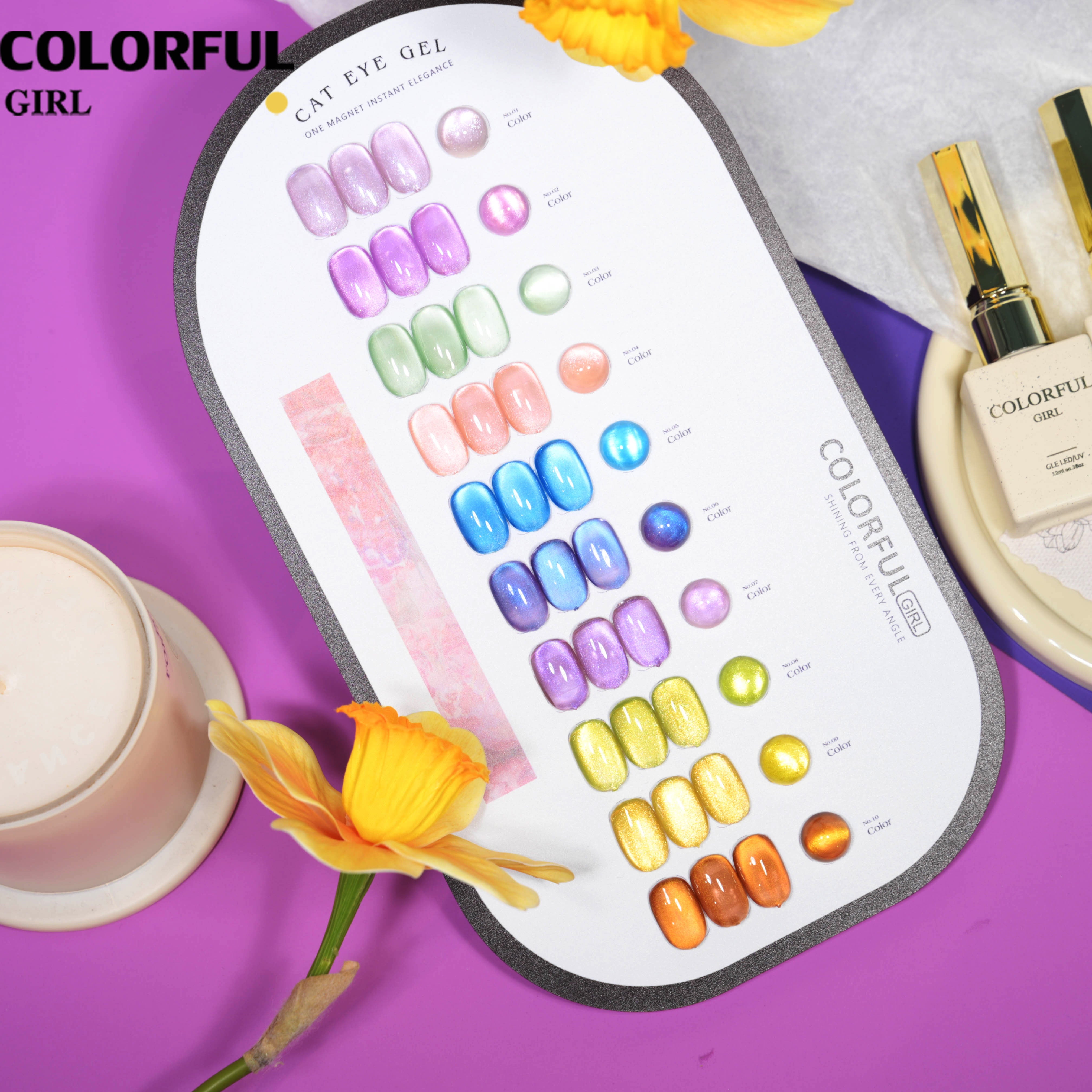 COLORFUL GIRL Dewy Glow Cat Eye 10 สี ✨ ฟีลน้ำใสวิ้งวาวแบบฝัน｜สีเจลแคทอาย + สีเจลกลิซเตอร์ ｜โทนสีหวานละมุน สไตล์สาวน่ารัก 💖 (ทามาให้แล้ว พร้อมใช้งาน)
