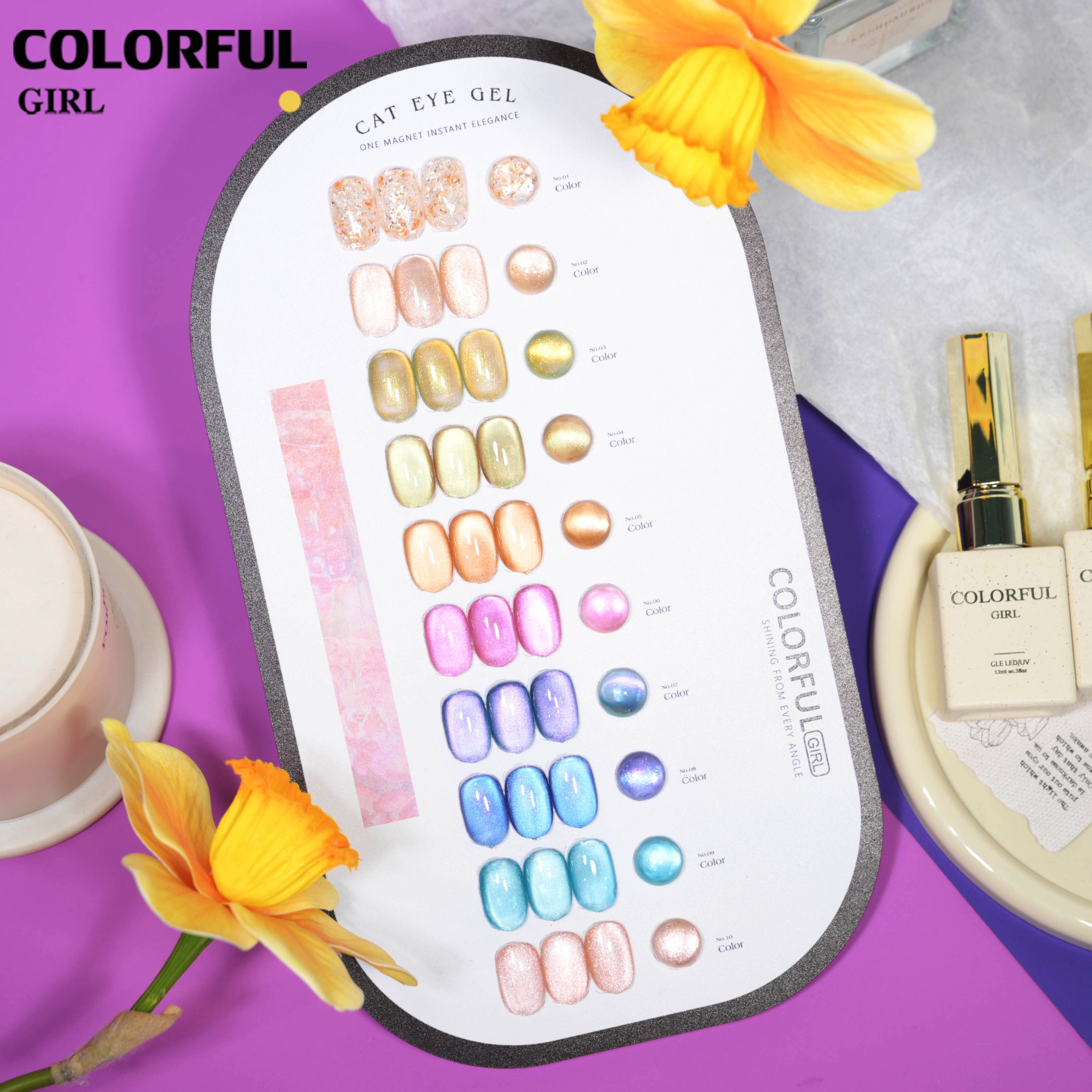 COLORFUL GIRL Dewy Glow Cat Eye 10 สี ✨ ฟีลน้ำใสวิ้งวาวแบบฝัน｜สีเจลแคทอาย + สีเจลกลิซเตอร์ ｜โทนสีหวานละมุน สไตล์สาวน่ารัก 💖 (ทามาให้แล้ว พร้อมใช้งาน)