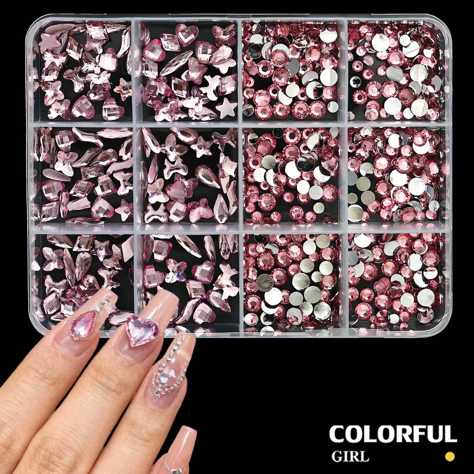 COLORFUL GIRL เพชรติดเล็บ พลอยแต่งเล็บ เกรดพรีเมียม กล่อง 12 ช่อง คริสตัลแต่งเล็บ อะไหล่ทำเล็บ เพชรแฟนซี หลายทรง