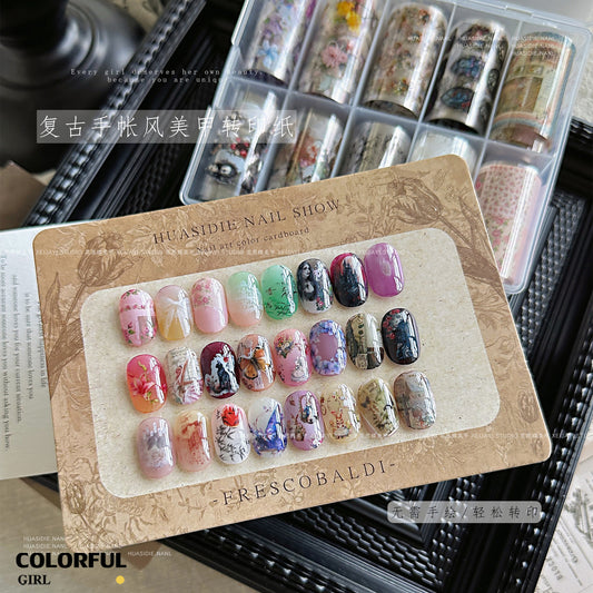 10 ม้วนฟอยล์โอนเล็บ ลายการ์ตูนน่ารัก หรูหรา DIY สติ๊กเกอร์ติดเล็บ สําหรับเจลและยาทาเล็บ อุปกรณ์ทําเล็บ {ไทย} ฟอยล์ลอกลาย ลอกง่าย ใช้คู่กับกาวลอกฟอยล์น้า