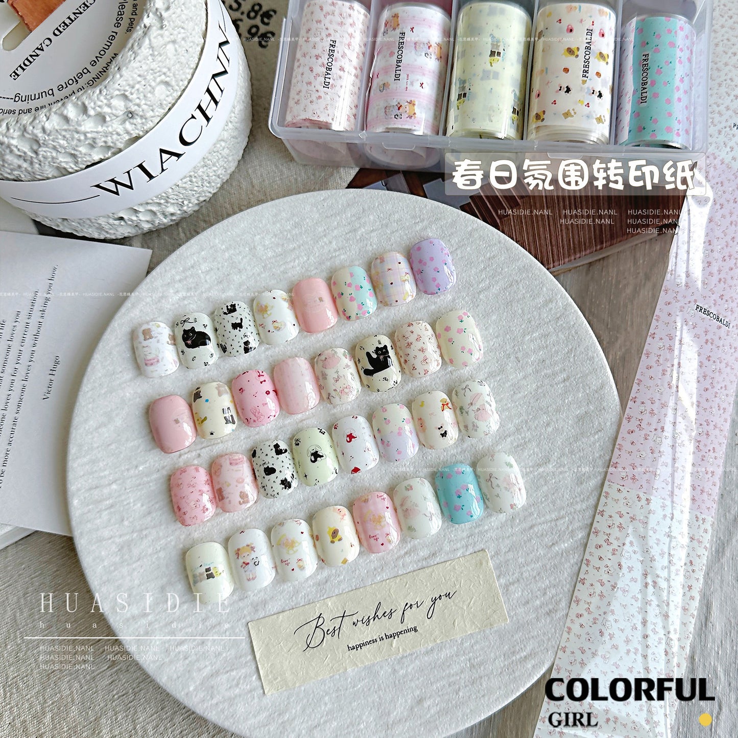 10 ม้วนฟอยล์โอนเล็บ ลายการ์ตูนน่ารัก หรูหรา DIY สติ๊กเกอร์ติดเล็บ สําหรับเจลและยาทาเล็บ อุปกรณ์ทําเล็บ {ไทย} ฟอยล์ลอกลาย ลอกง่าย ใช้คู่กับกาวลอกฟอยล์น้า