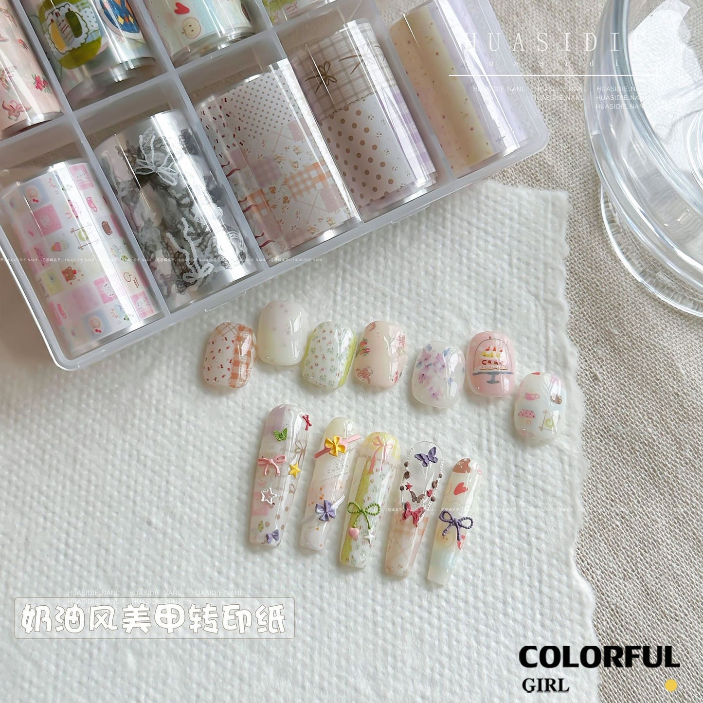 10 ม้วนฟอยล์โอนเล็บ ลายการ์ตูนน่ารัก หรูหรา DIY สติ๊กเกอร์ติดเล็บ สําหรับเจลและยาทาเล็บ อุปกรณ์ทําเล็บ {ไทย} ฟอยล์ลอกลาย ลอกง่าย ใช้คู่กับกาวลอกฟอยล์น้า