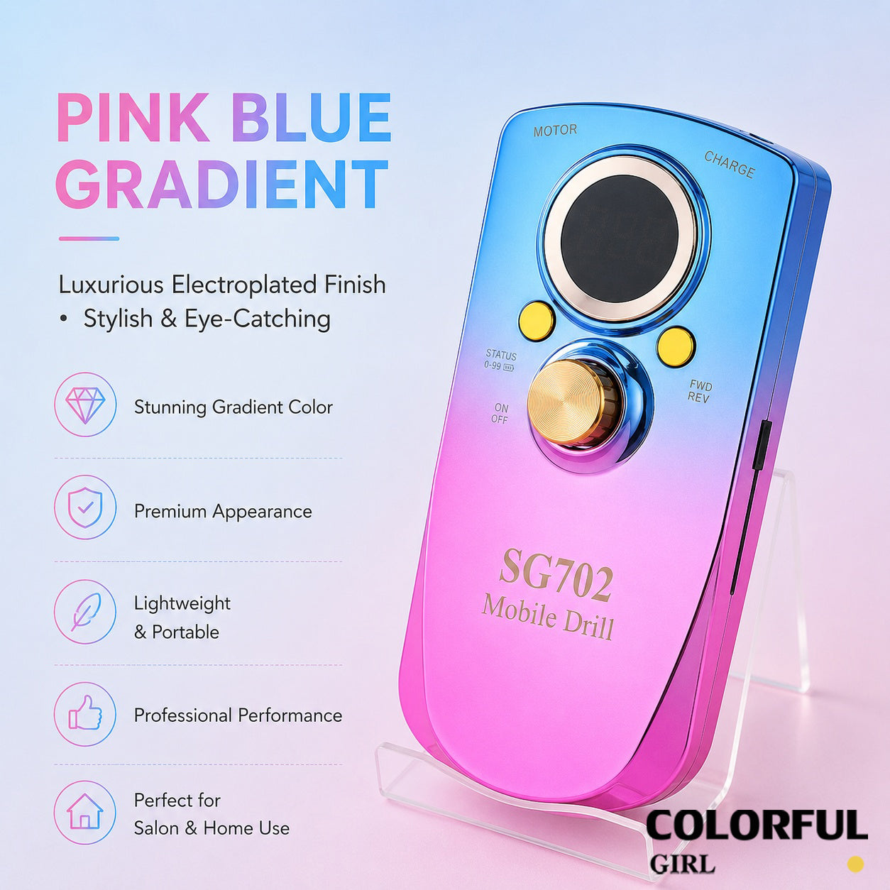 ✨ SG702 เครื่องเจียรเล็บไฟฟ้าแบบพกพา | เครื่องเจียรเล็บมืออาชีพ 35000RPM | ตะไบเล็บไฟฟ้าแบบปรับความเร็วได้ | เครื่องขัดเล็บไฟฟ้าแบบพกพา | ระบบหมุนซ้าย-ขวา เสียงเบา | ใช้ได้ทั้งร้านทำเล็บและใช้งานในบ้าน