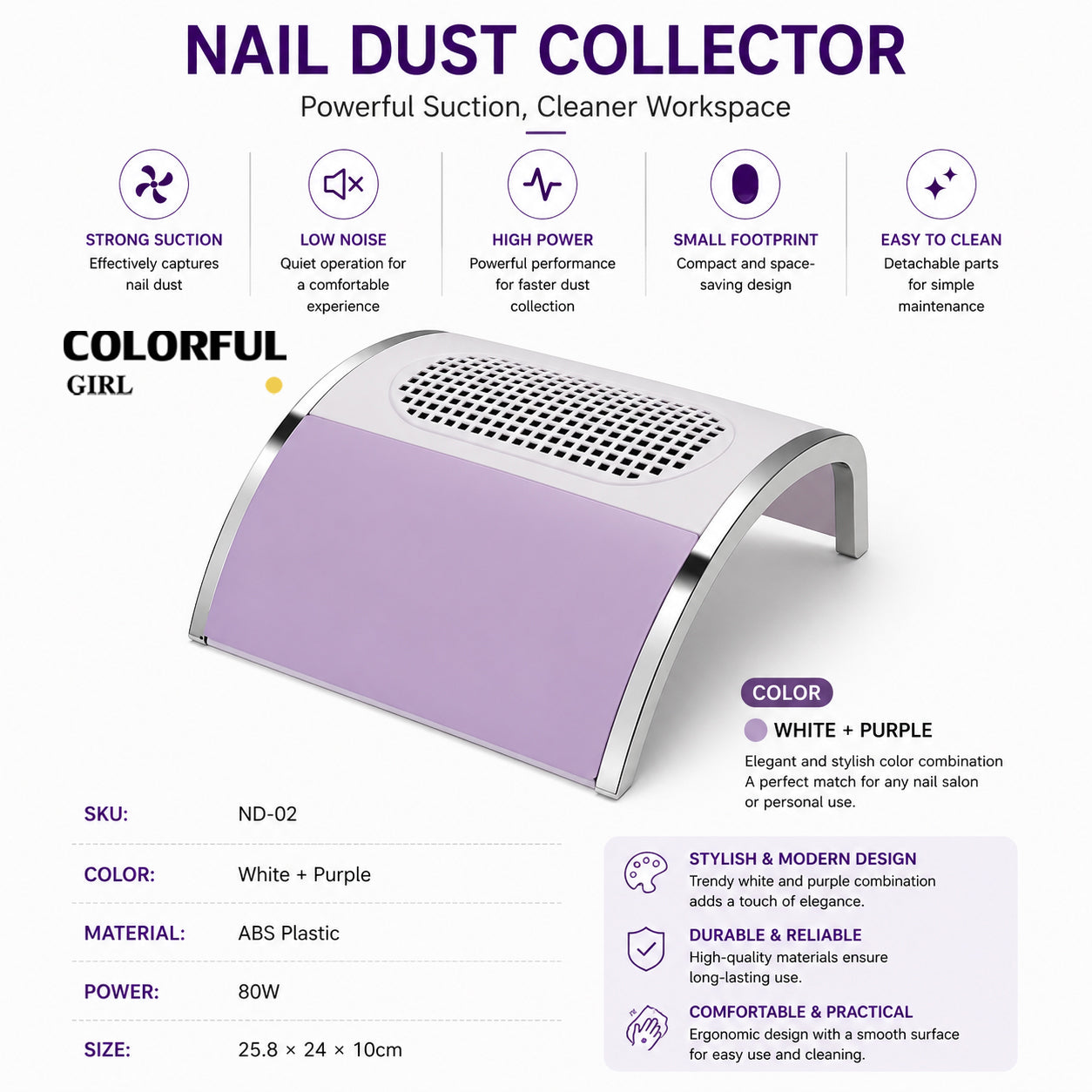 เครื่องดูดฝุ่นเล็บ 80W สีขาว / สีขาวม่วง พัดลมดูดฝุ่นเล็บ เครื่องดูดเศษเล็บ เครื่องเก็บฝุ่นเล็บ เสียงรบกวนต่ำ พร้อมถุงเก็บฝุ่น เครื่องใหญ่