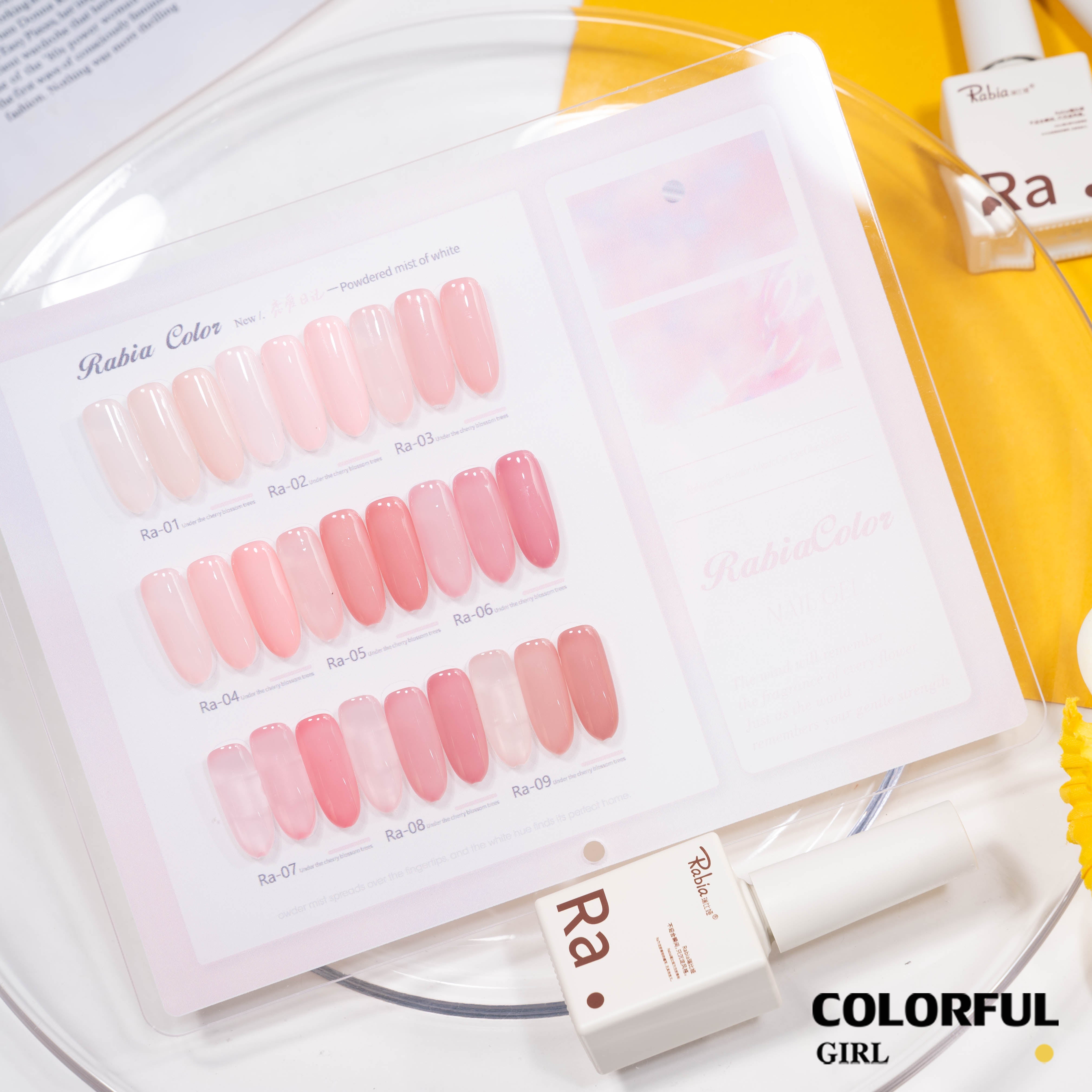 สินค้าขายดี | 【พร้อมส่ง】Rabia สีเจลไซรัป Baby Soft / สีเจลไซรัปโทนผิวธรรมชาติ โทนนู้ดเบบี้นมใส เนื้อเจลนมละมุน กึ่งโปร่งแสง สีสวยชัด 9 สี พร้อมทาใช้งานทันที ชาร์ตสีเจลสำหรับร้านทำเล็บ
