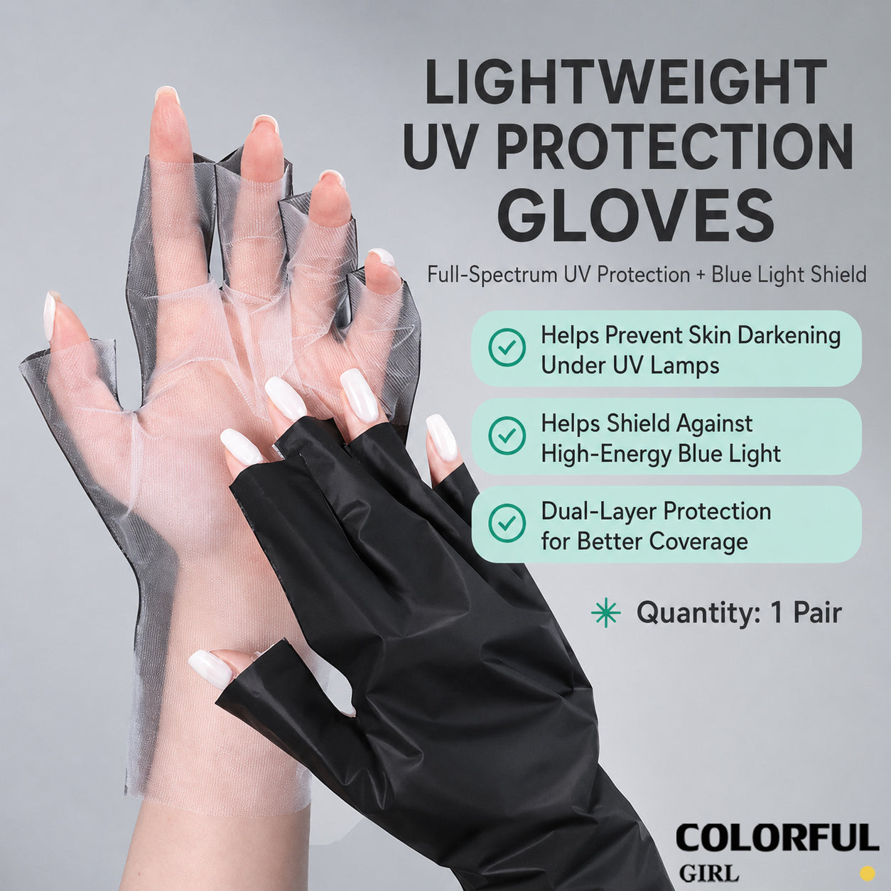 ถุงมือป้องกัน UV สำหรับงานทำเล็บ ดีไซน์ตาข่ายระบายอากาศ ป้องกันแสง UV จากเครื่องอบเจล ถุงมือครึ่งนิ้ว สำหรับทำเล็บมืออาชีพ