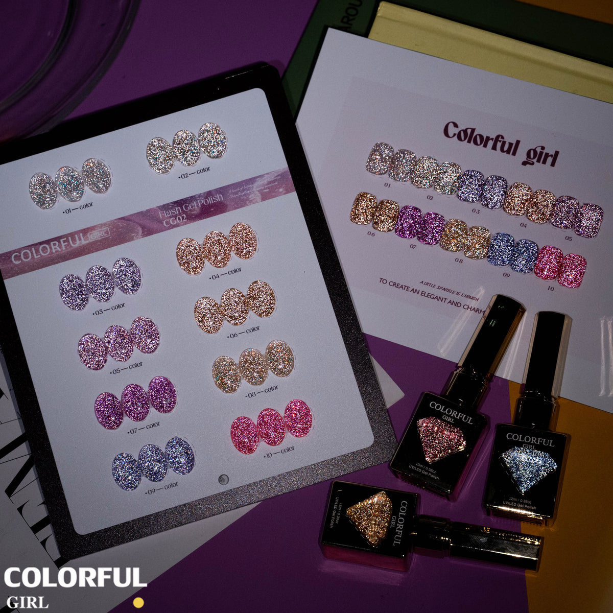 【พร้อมส่ง】Colorful Girl สีเจลแฟลชผสมฟอยล์เงิน 10 สี  เล่นแสงสวย เปล่งประกายแม้อยู่กลางแสงแดด สีครบ ใช้งานระดับมืออาชีพ + ฟรีชาร์ทสี "