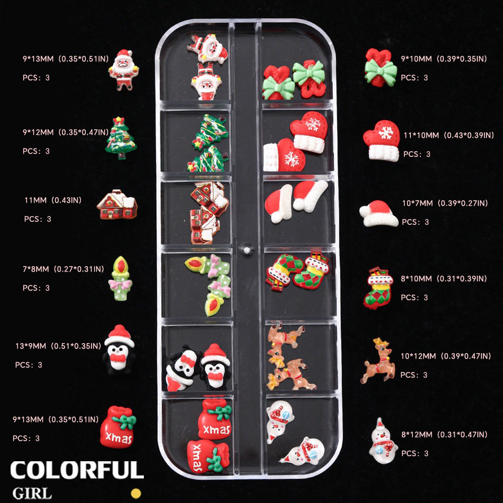 Christmas Nail Art Set DIY 🎄 ชุดตกแต่งเล็บคริสต์มาส | Premium 3D Nail Charms & Stickers | Snowflake Santa Christmas Tree Nail Accessories | Holiday DIY Nail Decoration Collection