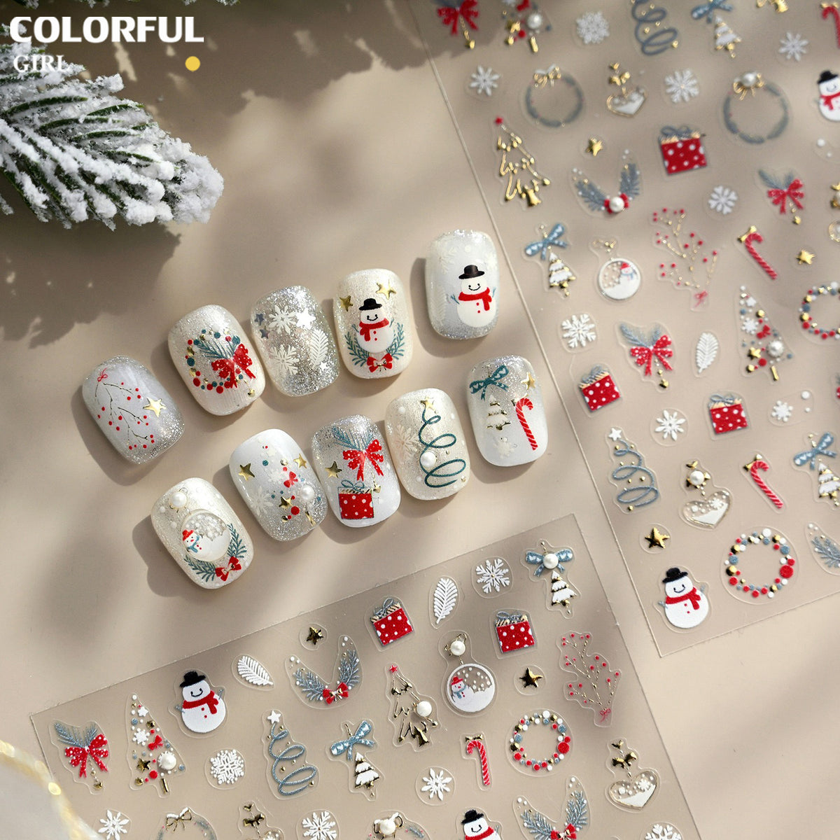 Christmas Nail Art Set DIY 🎄 ชุดตกแต่งเล็บคริสต์มาส | Premium 3D Nail Charms & Stickers | Snowflake Santa Christmas Tree Nail Accessories | Holiday DIY Nail Decoration Collection