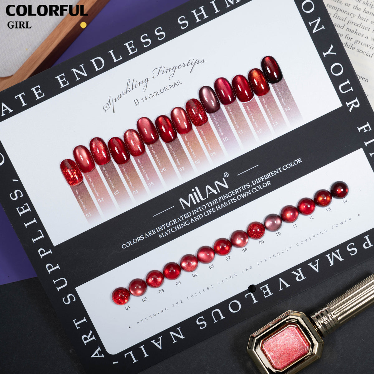 【พร้อมส่ง】milan สีเจลแคทอาย 14 สี ✨｜เซ็ตใหม่ โทนสีสวยละมุน｜เอฟเฟกต์ประกายแสงเล่นมิติ｜แสงวิบวับดุจประกายดาว｜แถมชาร์ทสีพร้อมโชว์สีสวย ๆ｜ทามาให้แล้ว พร้อมใช้งาน 💅