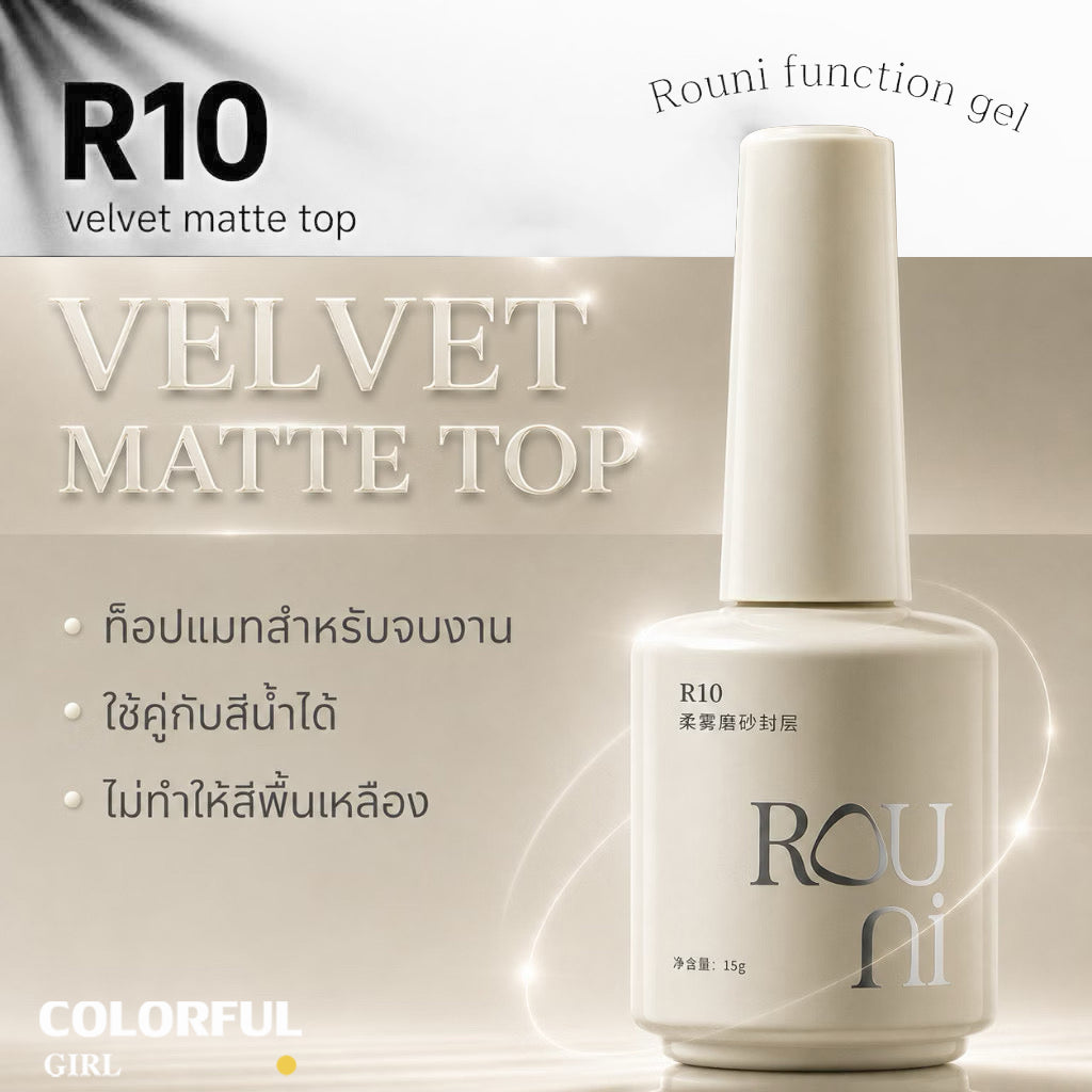 Rouni Function Gel Series 15ml เจลทำเล็บ เบสเจล ท็อปโค้ท Builder Gel ต่อเล็บ หลายรุ่น R21 Black Diamond Glossy Top Coat เงาเพชร กันรอย ติดทนนาน