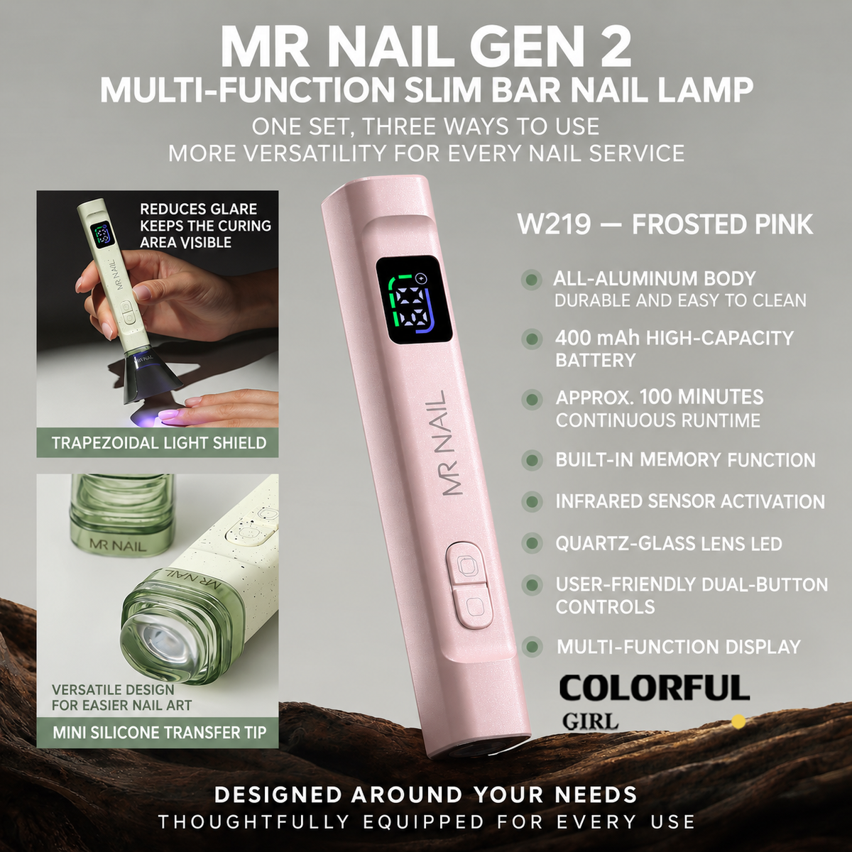 【พร้อมส่ง】MR.NAIL Gen 2 เครื่องอบเล็บเจล LED/UV แบบมือถือไร้สาย 3-in-1 พร้อมฐานบังแสงและหัวซิลิโคน 400mAh เซ็นเซอร์อัตโนมัติ ใช้งานต่อเนื่องประมาณ 100 นาที