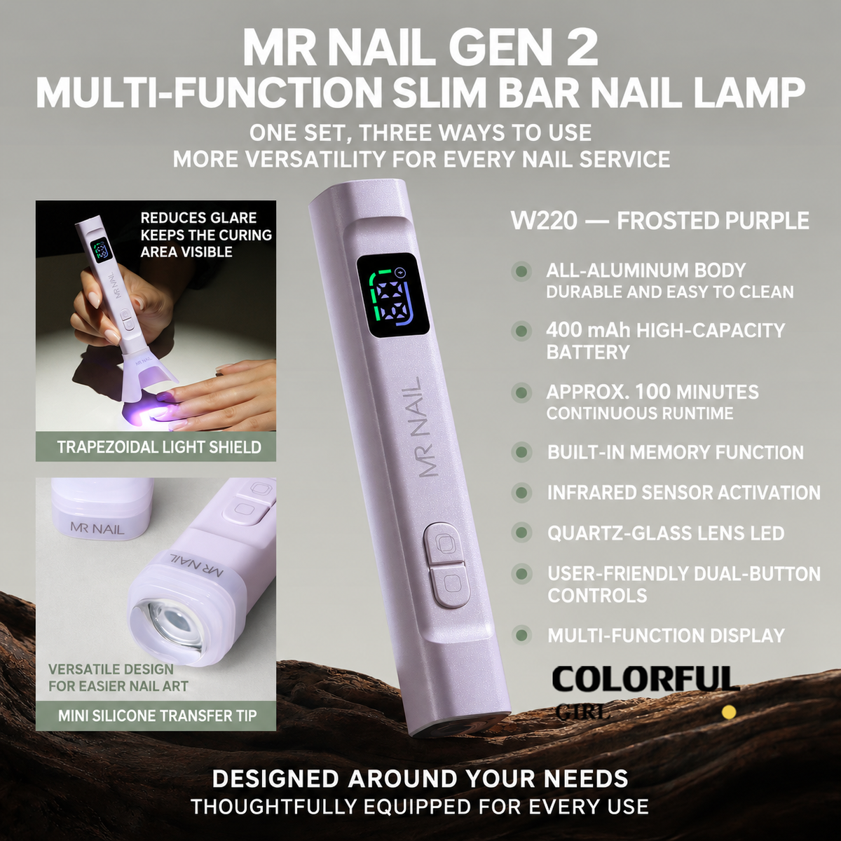 【พร้อมส่ง】MR.NAIL Gen 2 เครื่องอบเล็บเจล LED/UV แบบมือถือไร้สาย 3-in-1 พร้อมฐานบังแสงและหัวซิลิโคน 400mAh เซ็นเซอร์อัตโนมัติ ใช้งานต่อเนื่องประมาณ 100 นาที